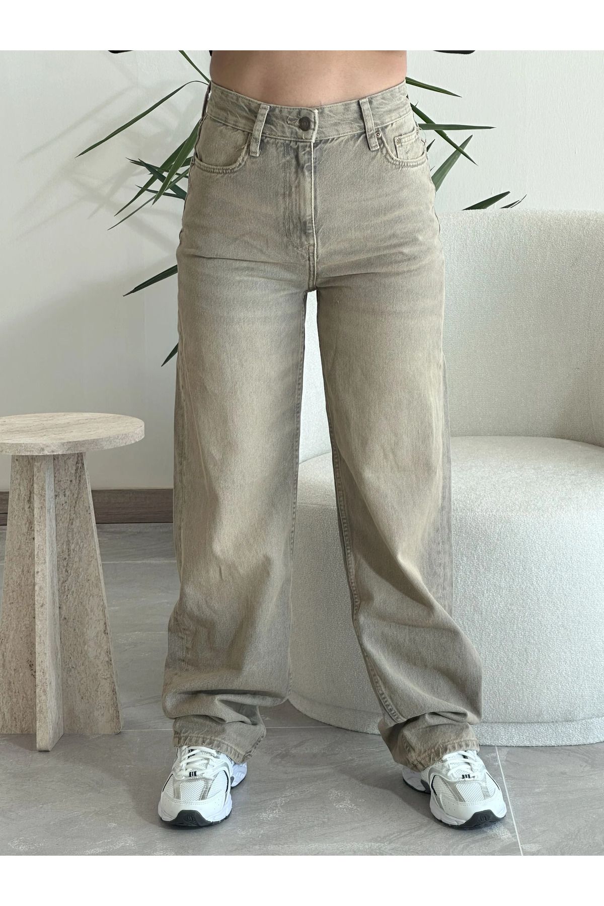 Kyra Studios 0002 Muadil Bej Eskitme Kot Pantolon
