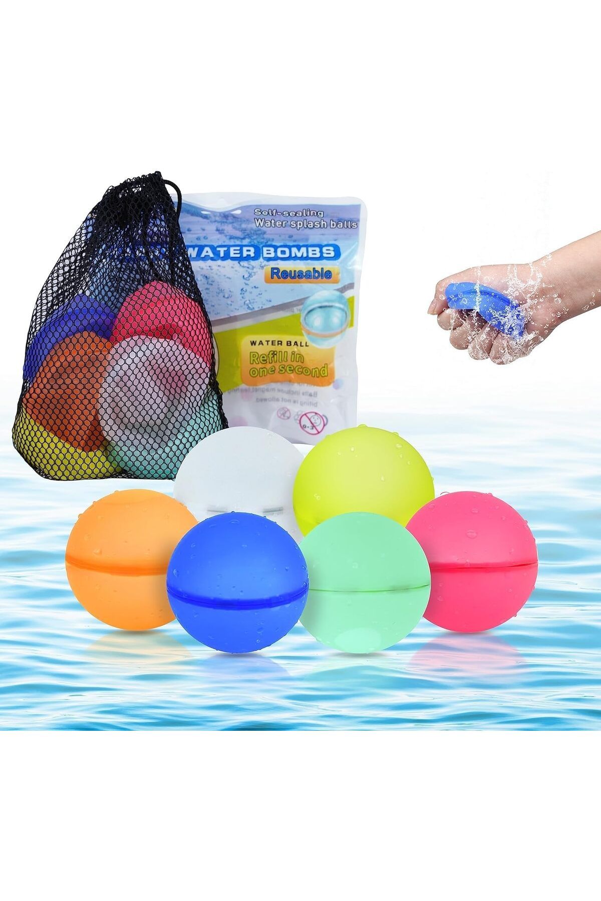 DELPI Set 6 Baloane De Apa, Silicon, Mingi Cu Umplere Rapida, Magnet Securizat, Reutilizabile, Multicolor - One Size