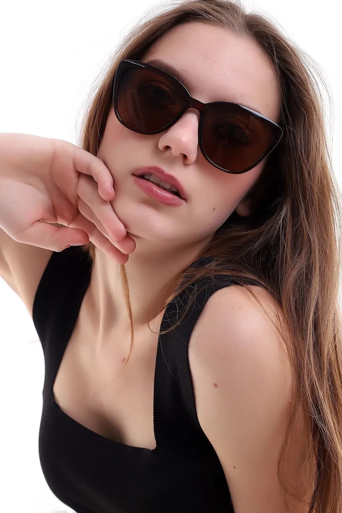 Chunky Frame Kahverengi Cat Eye Kadın Güneş Gözlüğü