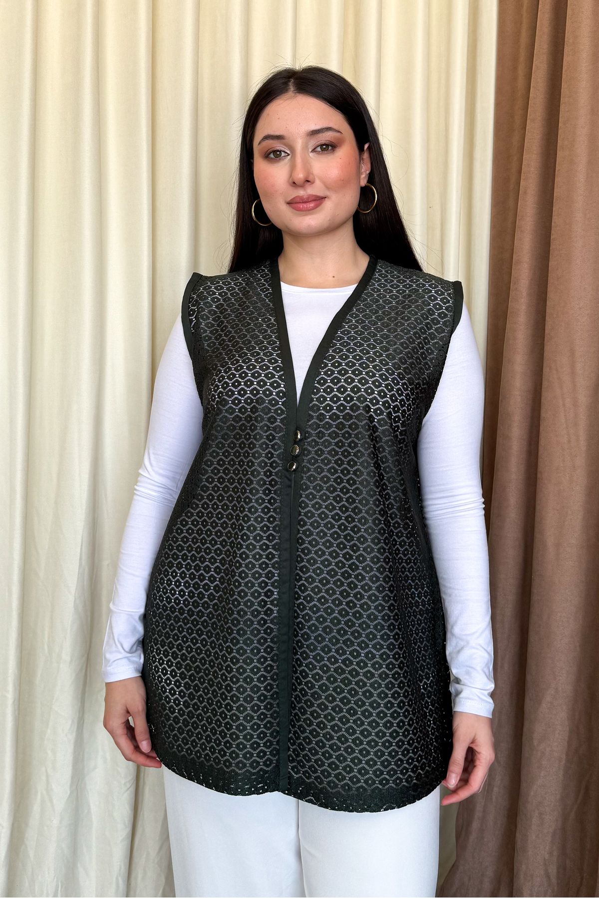 ModaPlaza Kadın Dantel Uzun Yelek 261