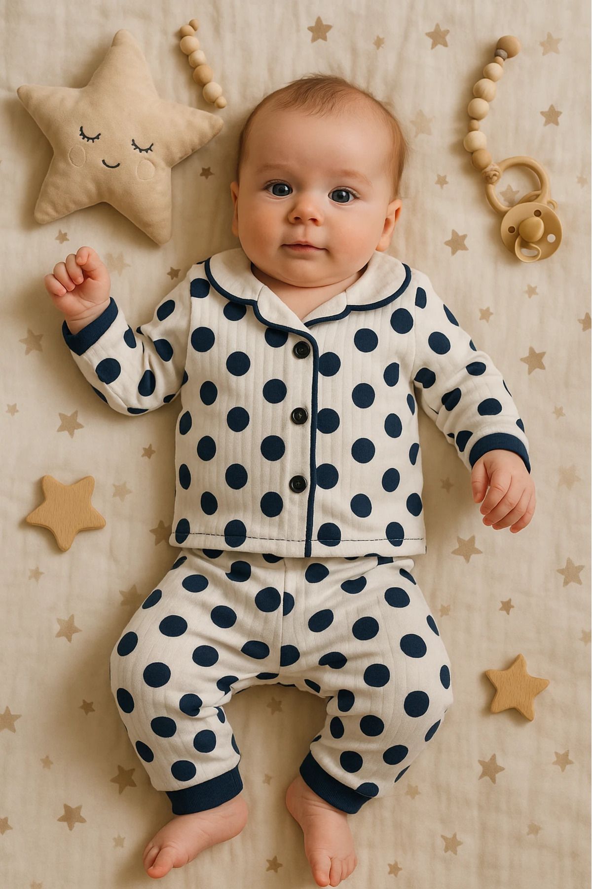 Çıldırıns Unisex Puantiyeli Raporlu Kumaş 2’li Bebek Pijama Takım