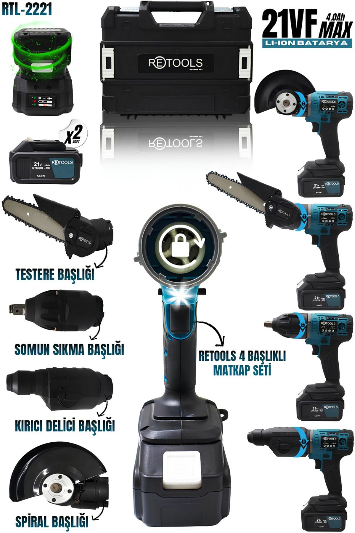RETOOLS 4 BAŞLIKLI SET (TORKLU - HİLTİ - DAL BUDAMA TESTERESİ - SPİRAL)