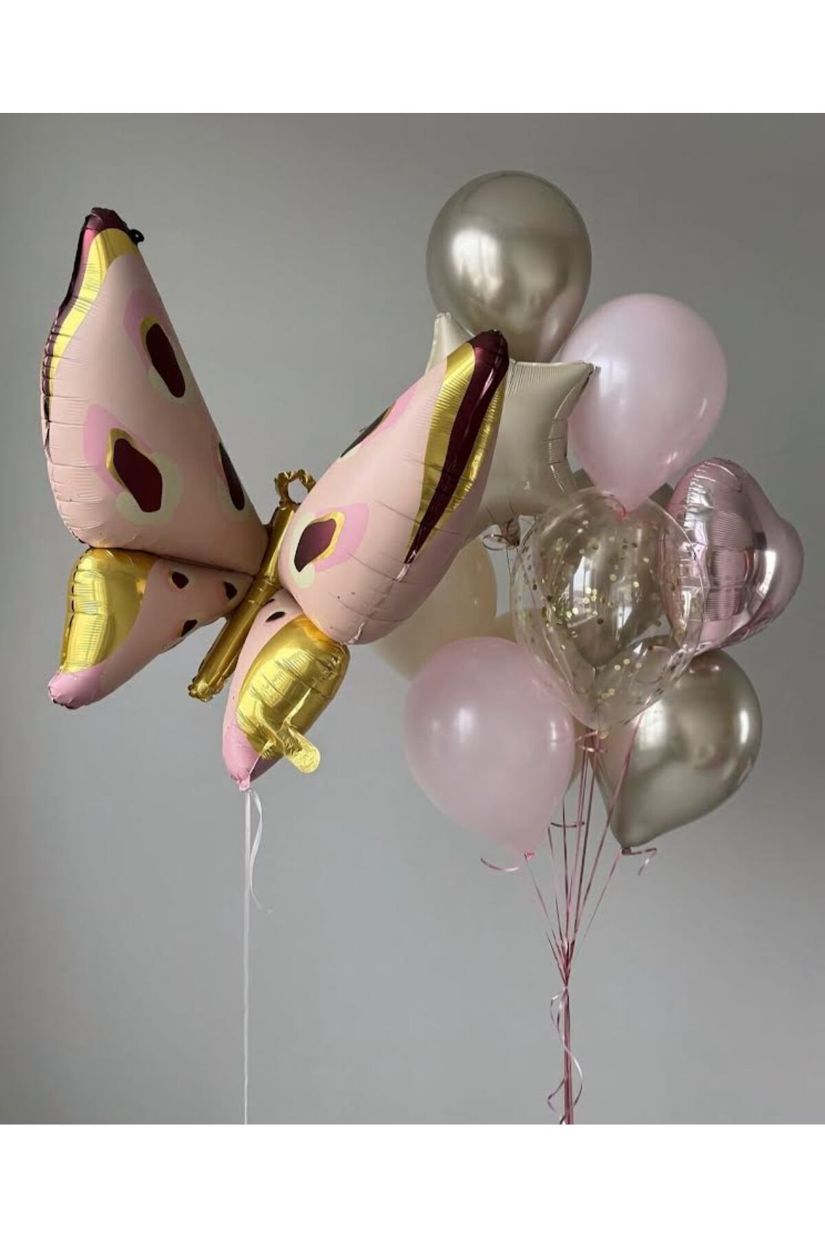parti kral Retro Kelebek Temalı Balon Buketi - Pembe & Altın