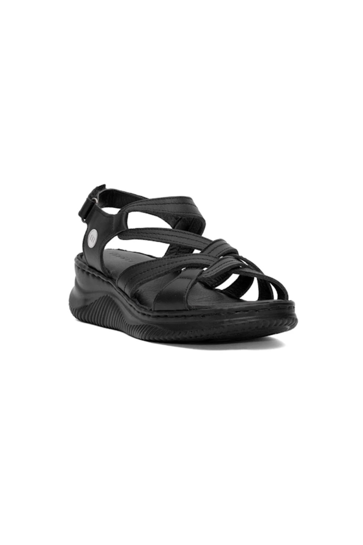Mammamia D25YS-2265 Siyah Cilt Deri Comfort Kadın Sandalet