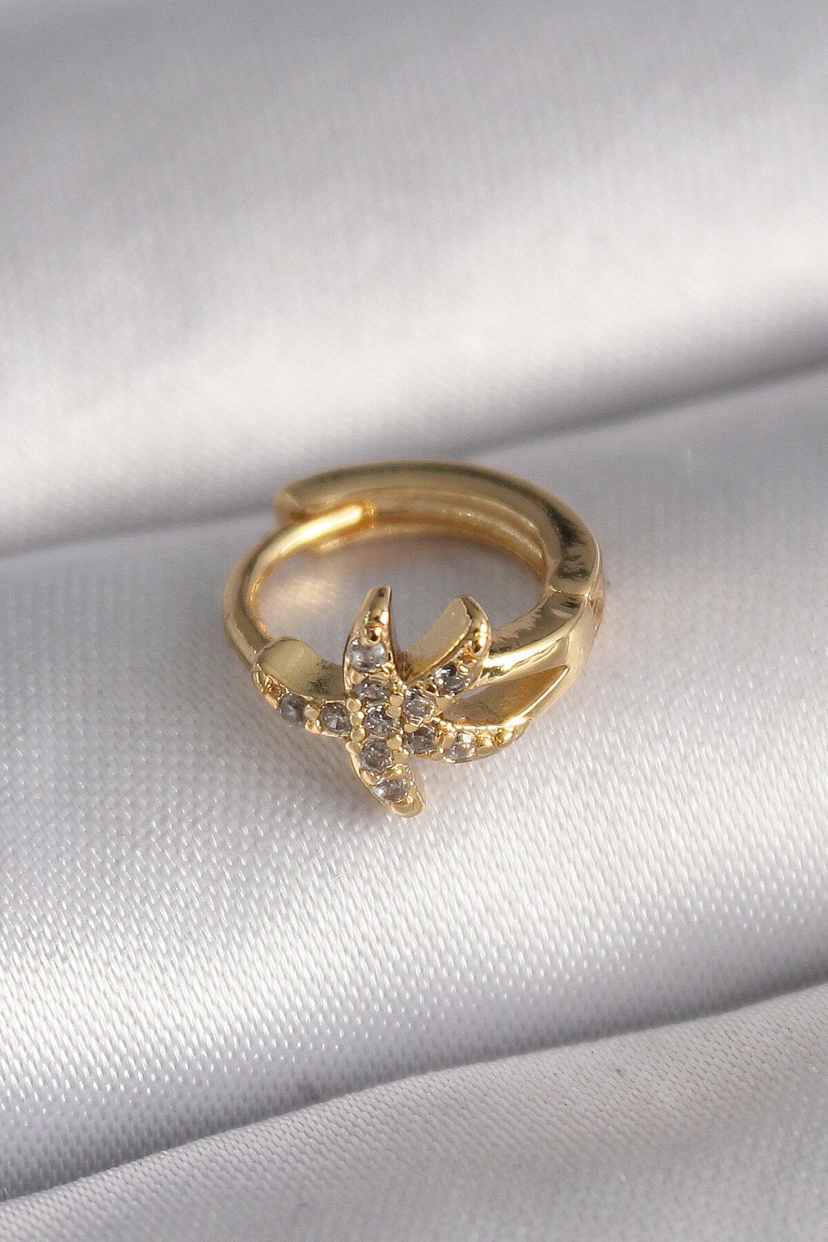 melfxxl eticaret 316L Çelik Gold Renk Zirkon Taşlı Deniz Yıldızı Model Tragus Piercing - Lisinya