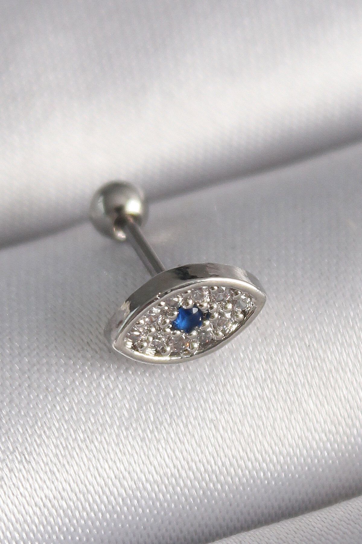 melfxxl eticaret 316L Çelik Gümüş Renk Zirkon Taşlı Göz Tragus Piercing - Lisinya