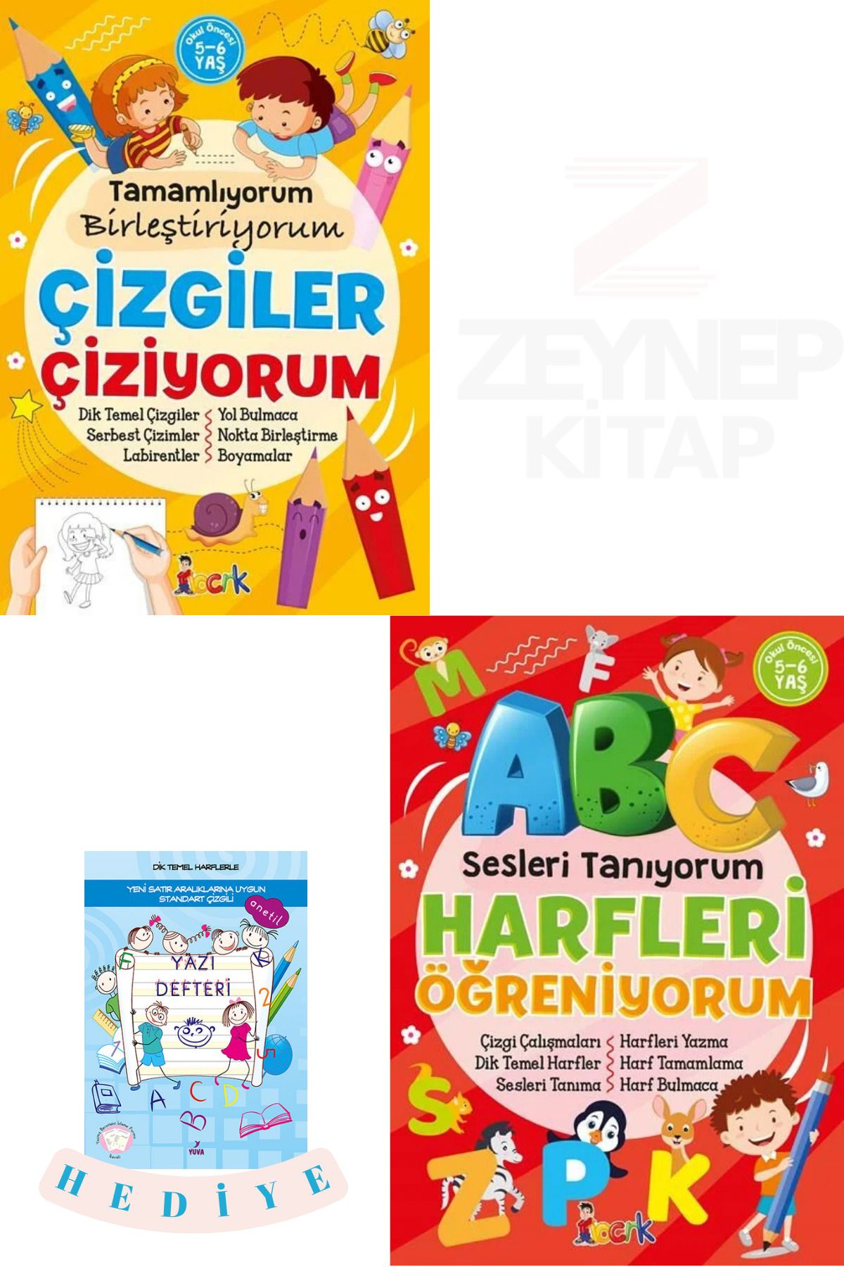 Bıcırık Çocuk Çizgiler Çiziyorum ve Sesleri Tanıyorum Harfleri Öğreniyorum(Mavi Büyük Boy Yazı Defteri Hediye)