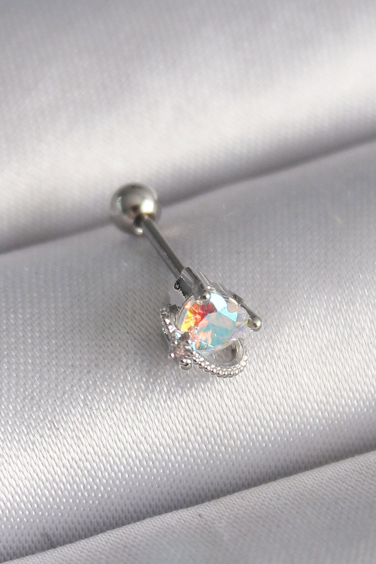 melfxxl eticaret 316L Çelik Gümüş Renk Zirkon Taşlı Kalp Tragus Piercing - Lisinya