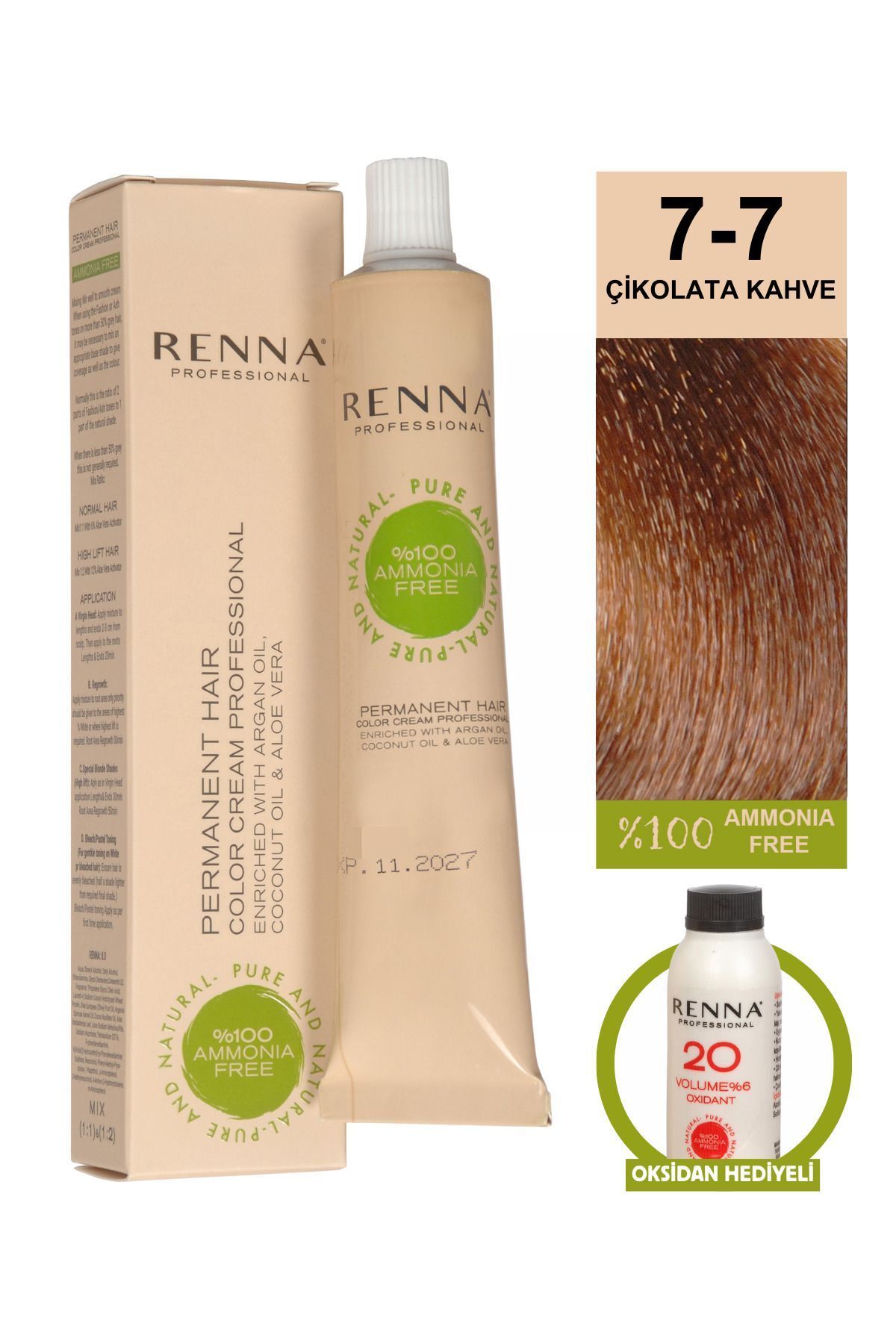 Renna AMONYAKSIZ Bitkisel Yıpranmış Saçlar İçin Saç Boyası 7-7 ÇİKOLATA KAHVE 60ml