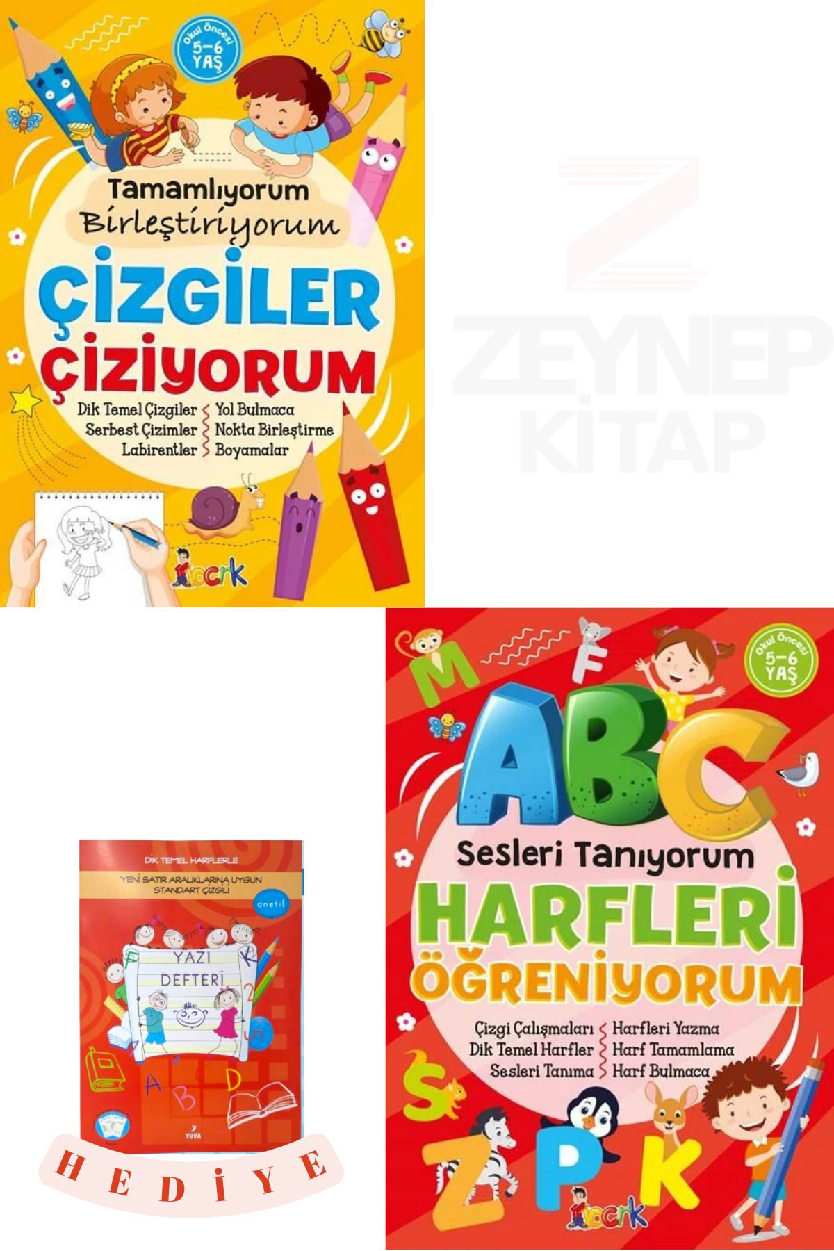 Bıcırık Çocuk Çizgiler Çiziyorum ve Sesleri Tanıyorum Harfleri Öğreniyorum(Kırmızı Büyük Boy Yazı Defteri Hediye)