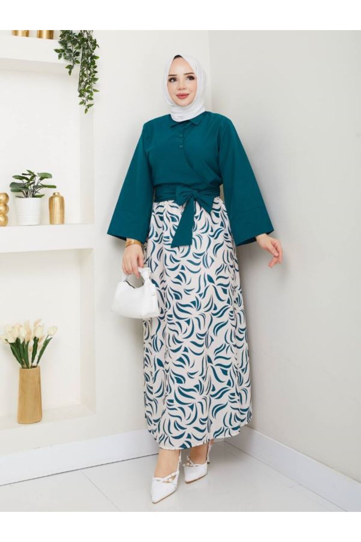Aşkın fashion etek gömlek fiyonk detaylı ikili takım