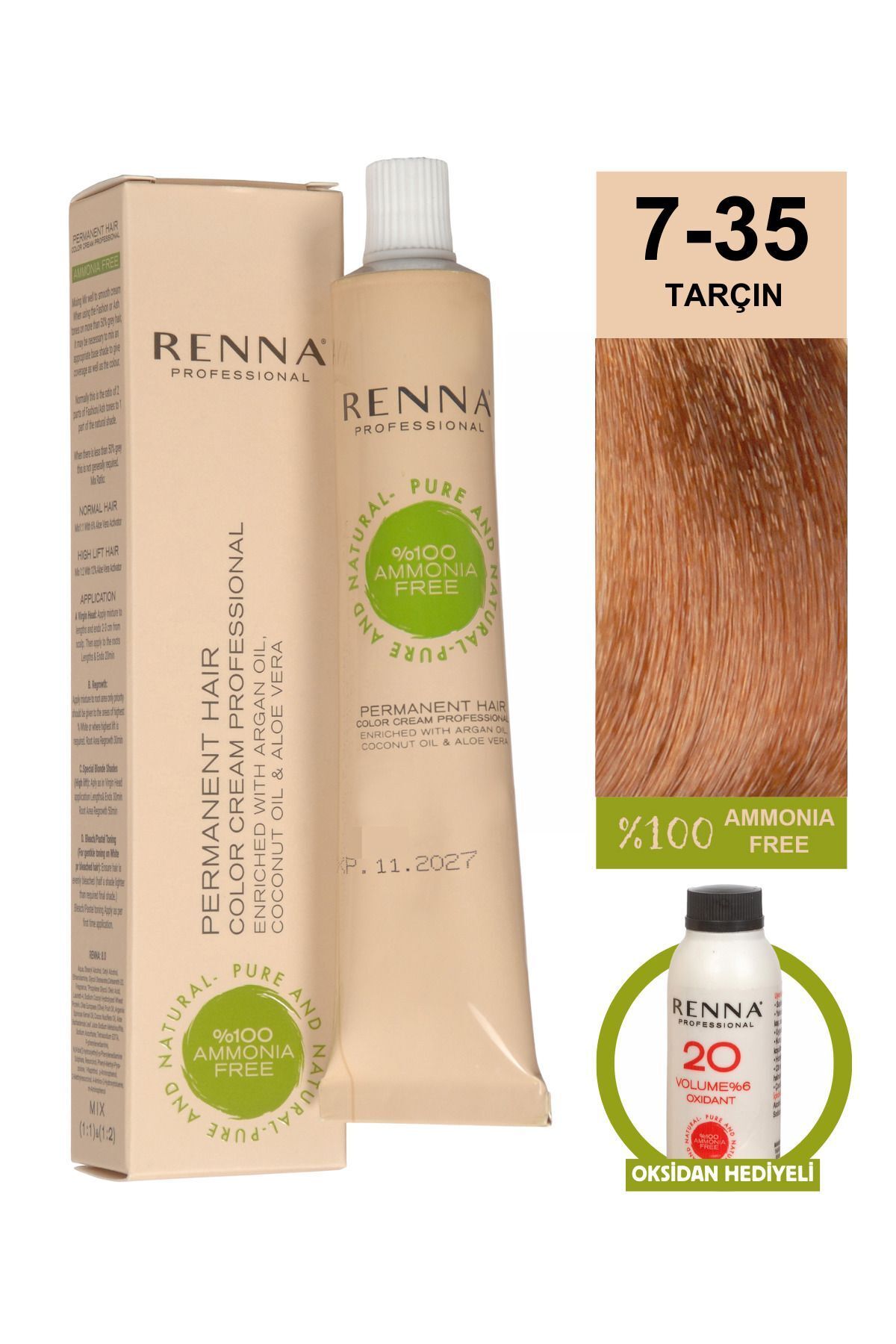 Renna AMONYAKSIZ Bitkisel Yıpranmış Saçlar İçin Saç Boyası 7-35 YOĞUN KÜLLÜ AÇIK KUMRAL 60ml