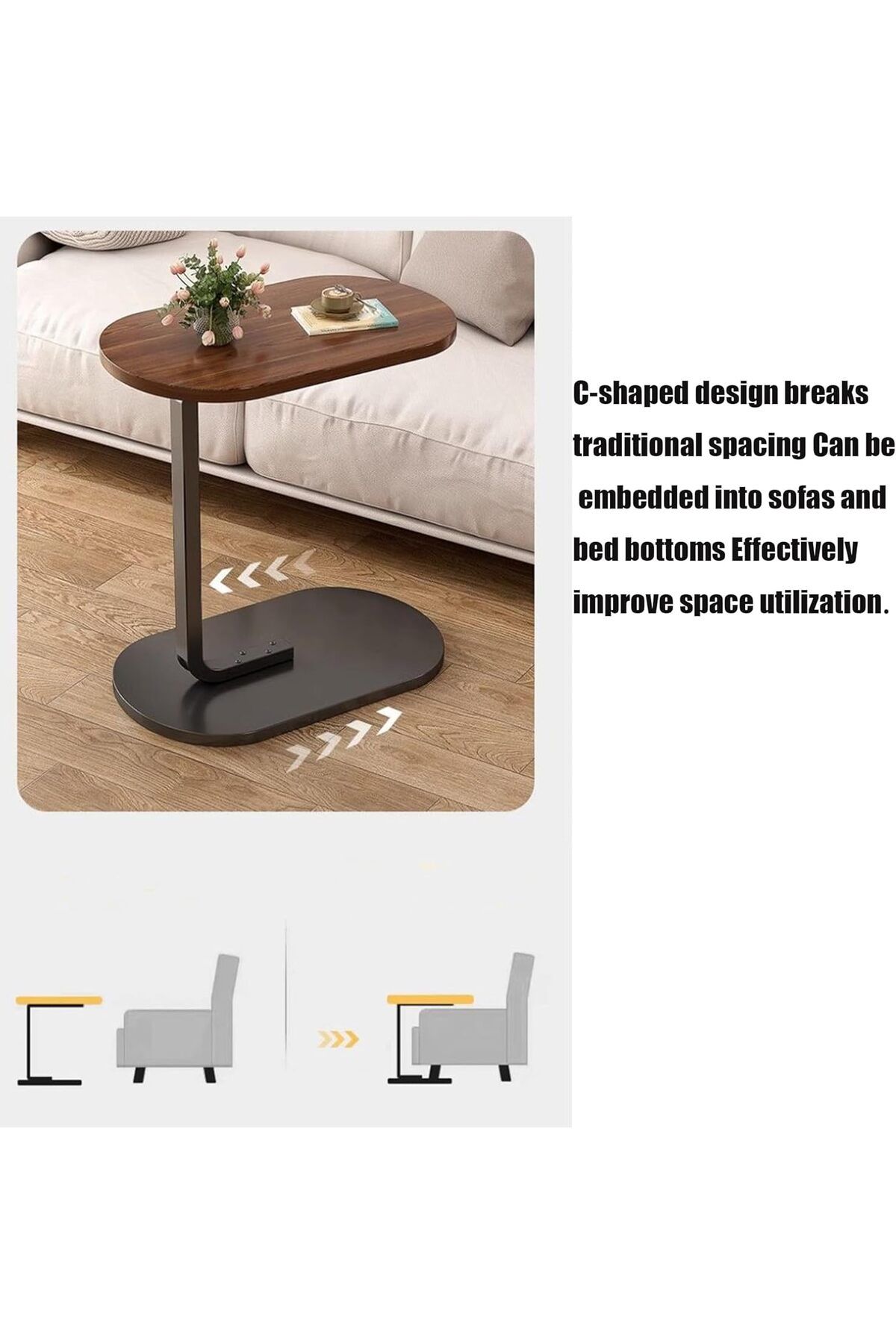 NEXIFY-Small C-Shaped Bed Side Table, Round End Table for Sofa,Coffee 7