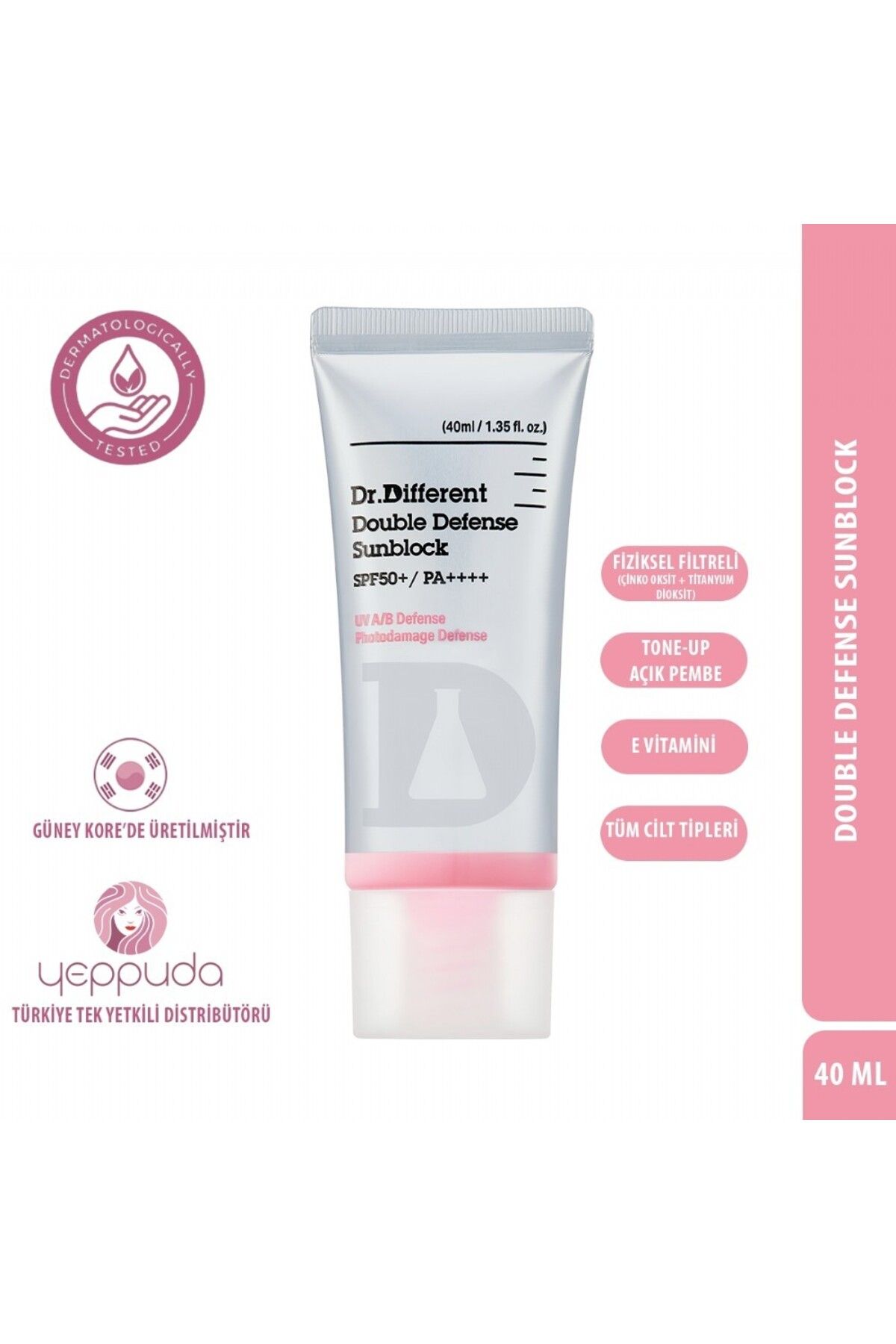Dr.Different Double Defense Sunblock - Doğal Tone-up Görünümü Sunan Fiziksel Filtreli Güneş Kremi (DD CREAM)