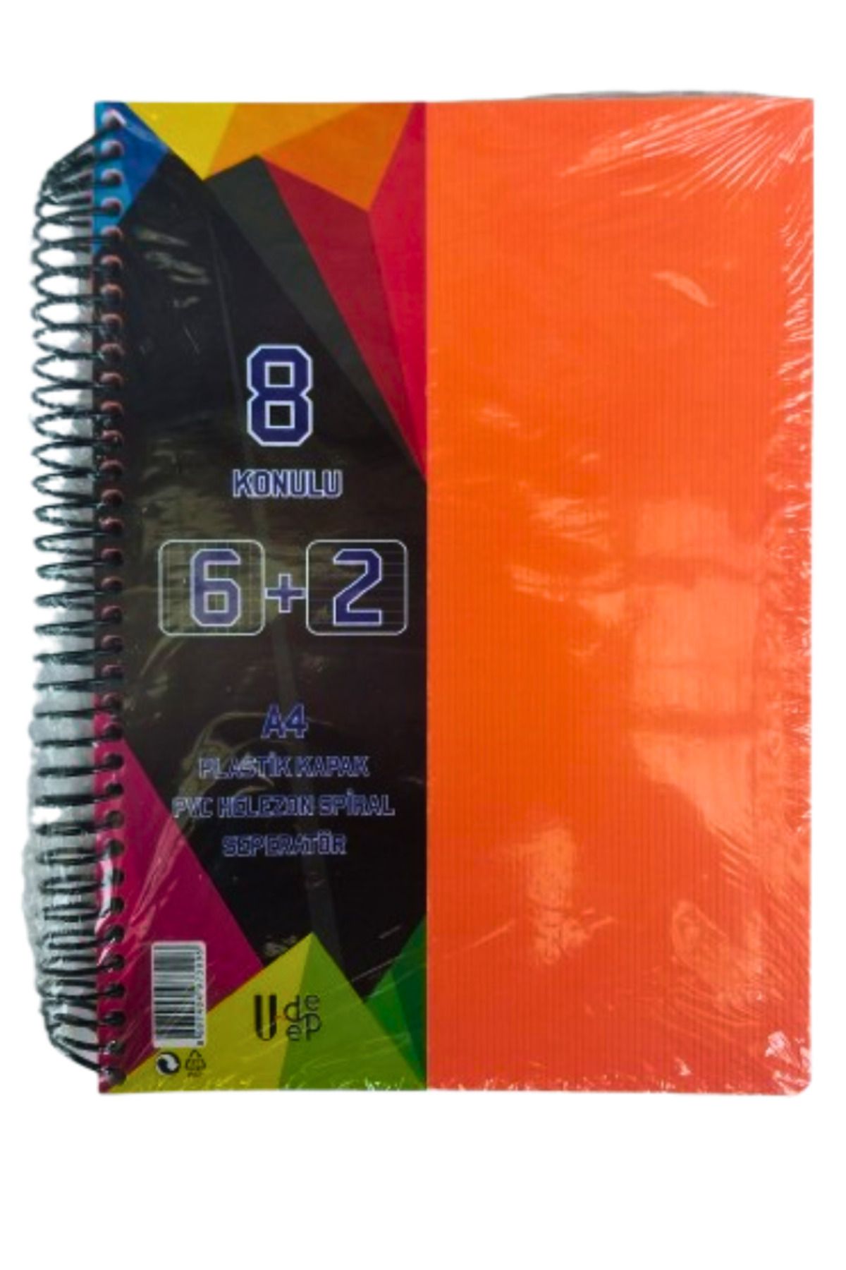 Glanart a4 boy 6+2 ayraçlı defter dersane defteri (6 kareli 2 çizgili ) 200 yaprak 8 bölümlü udep