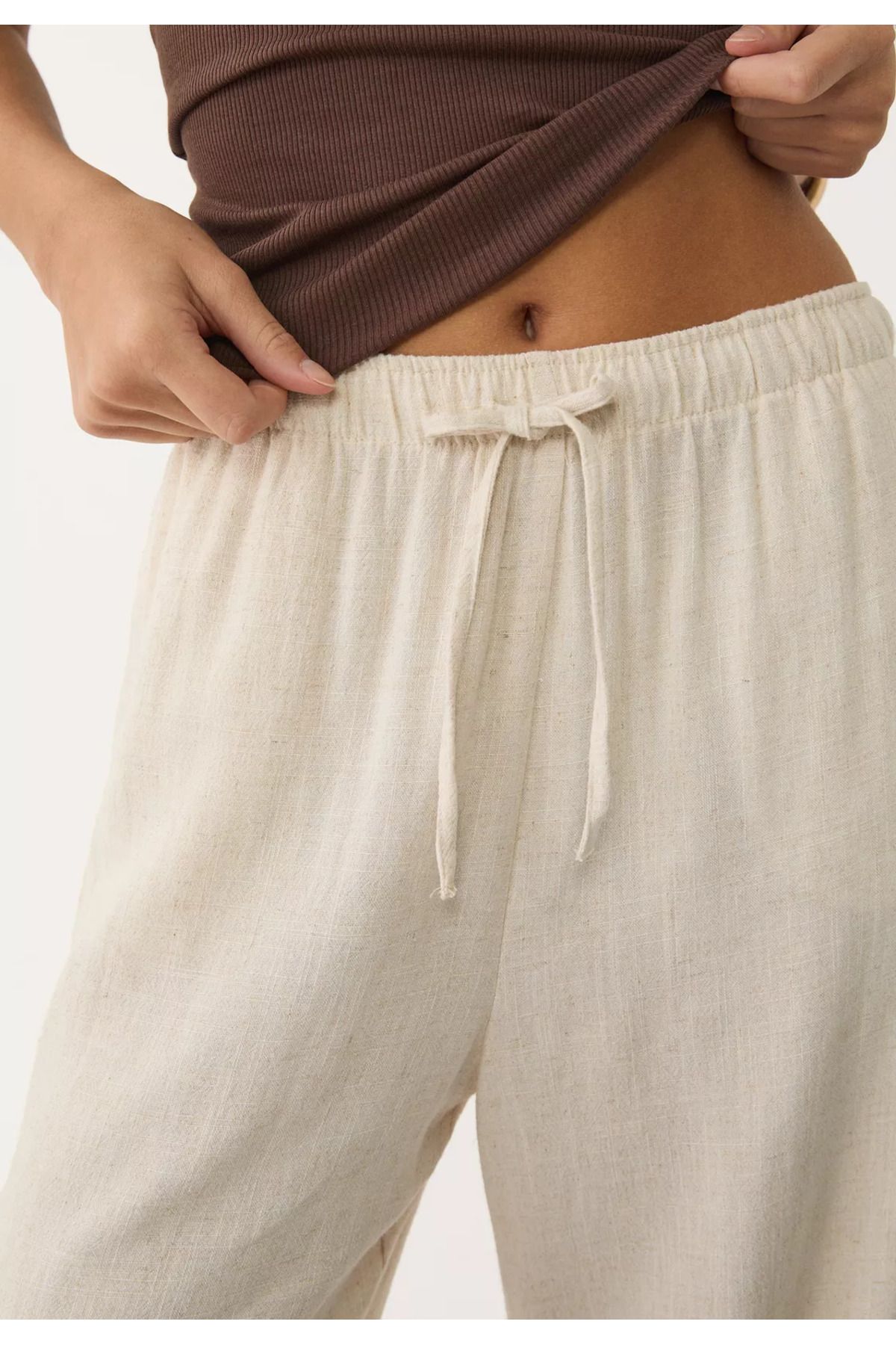 GREY Keten Bol Kesim Palazzo Pantolon