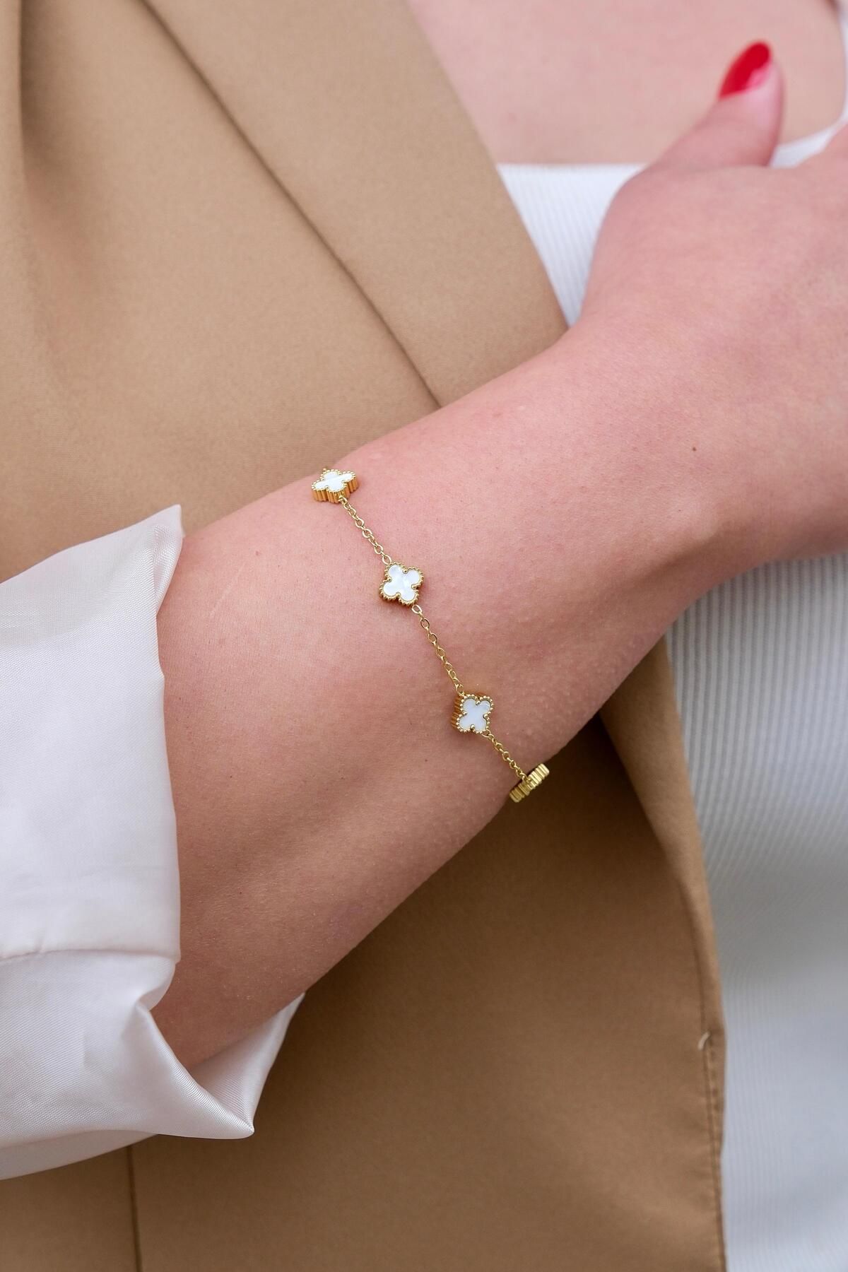 My Life Accessory ÇELİK VAN CLEEF YONCA BİLEKLİK 316 L ÇELİK BEYAZ-GOLD