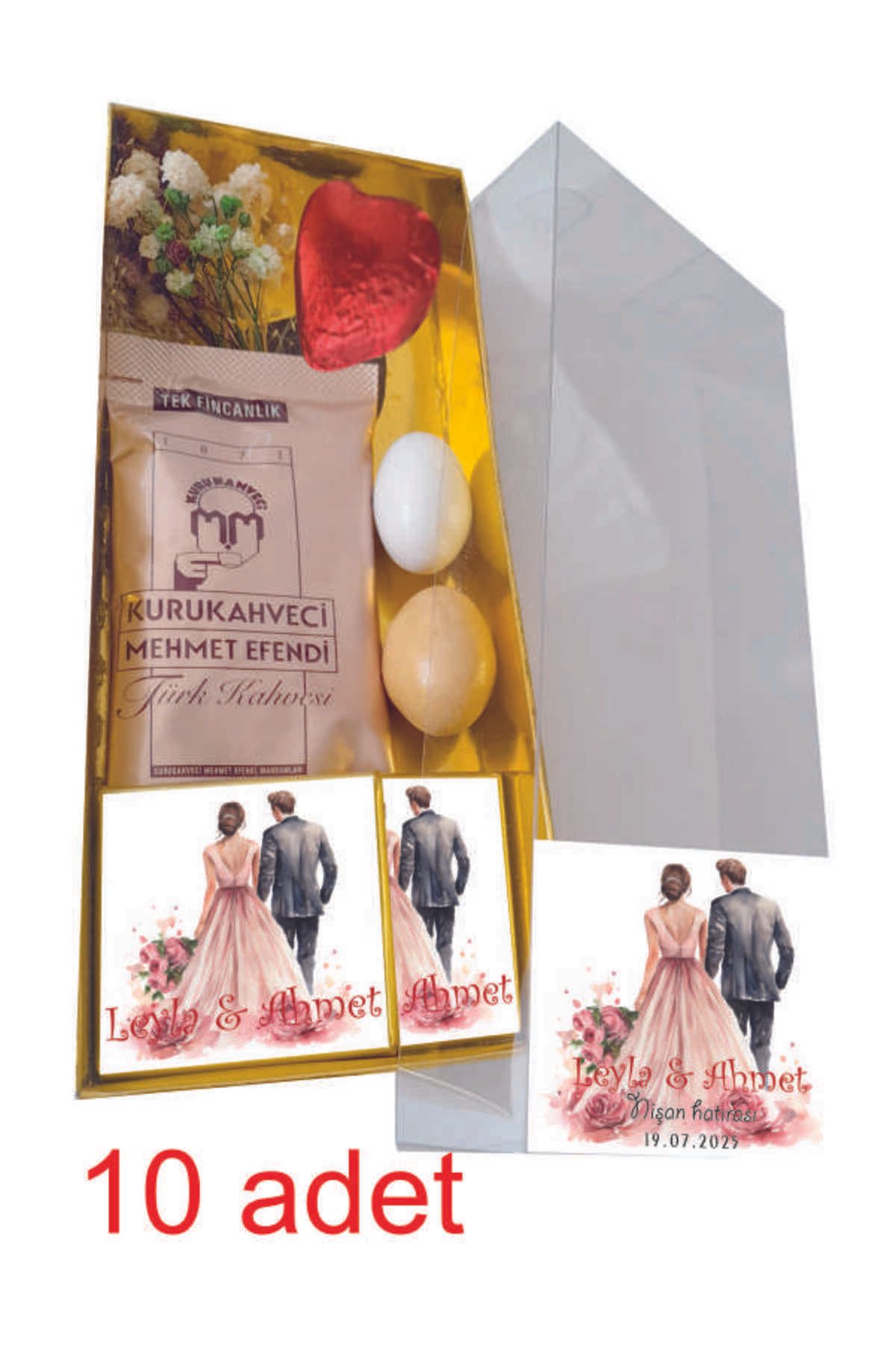 angel digital art Türk kahveli gold kutuda nikah şekeri, kına, söz, mevlit, bebek doğumu için hatıra hediyesi