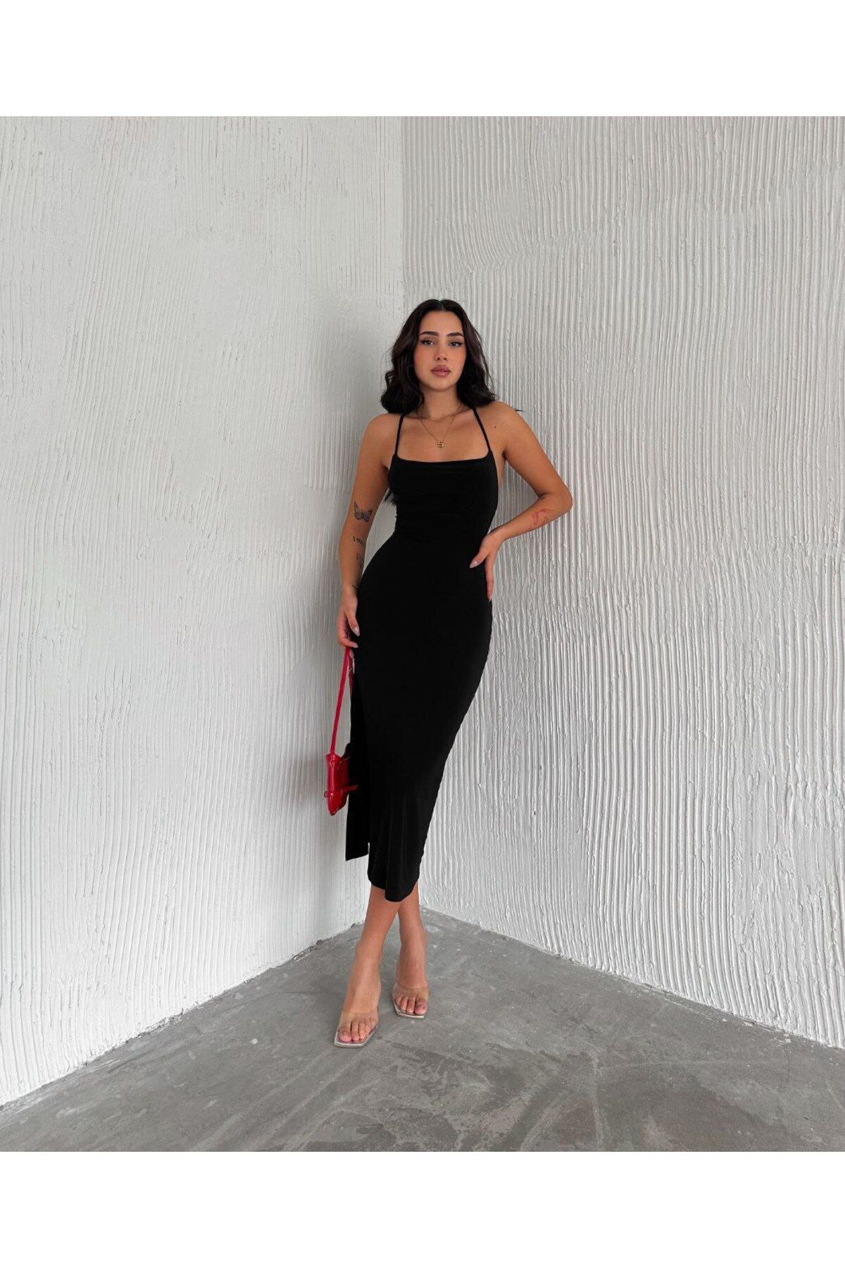 MODA Sandy Kumaş Sırt Dekolteli Yırtmaçlı Elbise
