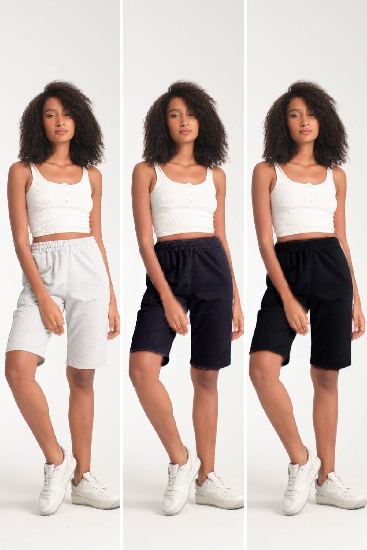 Luxe Dream Kadın MAXİ ŞORT 3 Lü Süper Set Yan Cepli Mevsimlik Rahat Penye Bermuda Şort