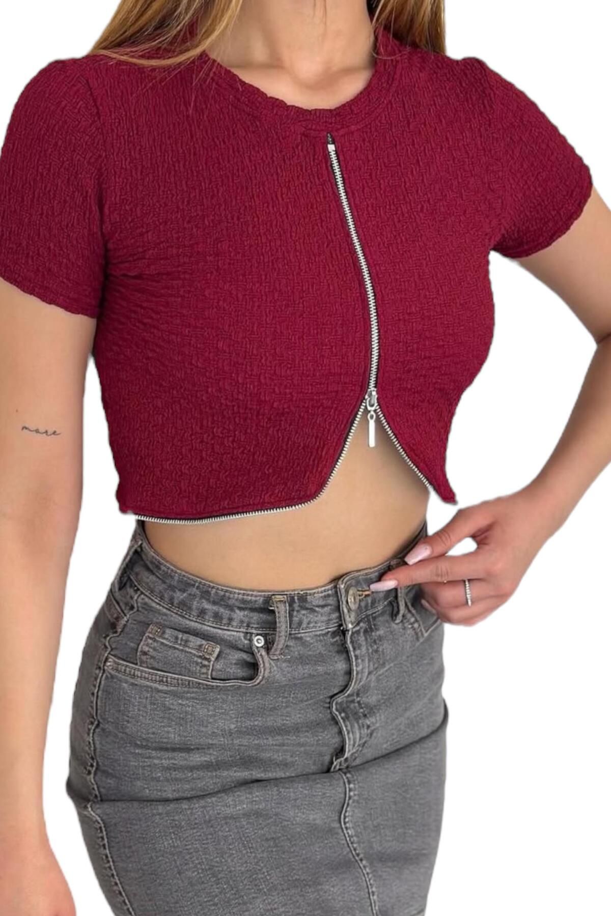 SmoothStride Fermuarlı Gömlek Model Crop Top