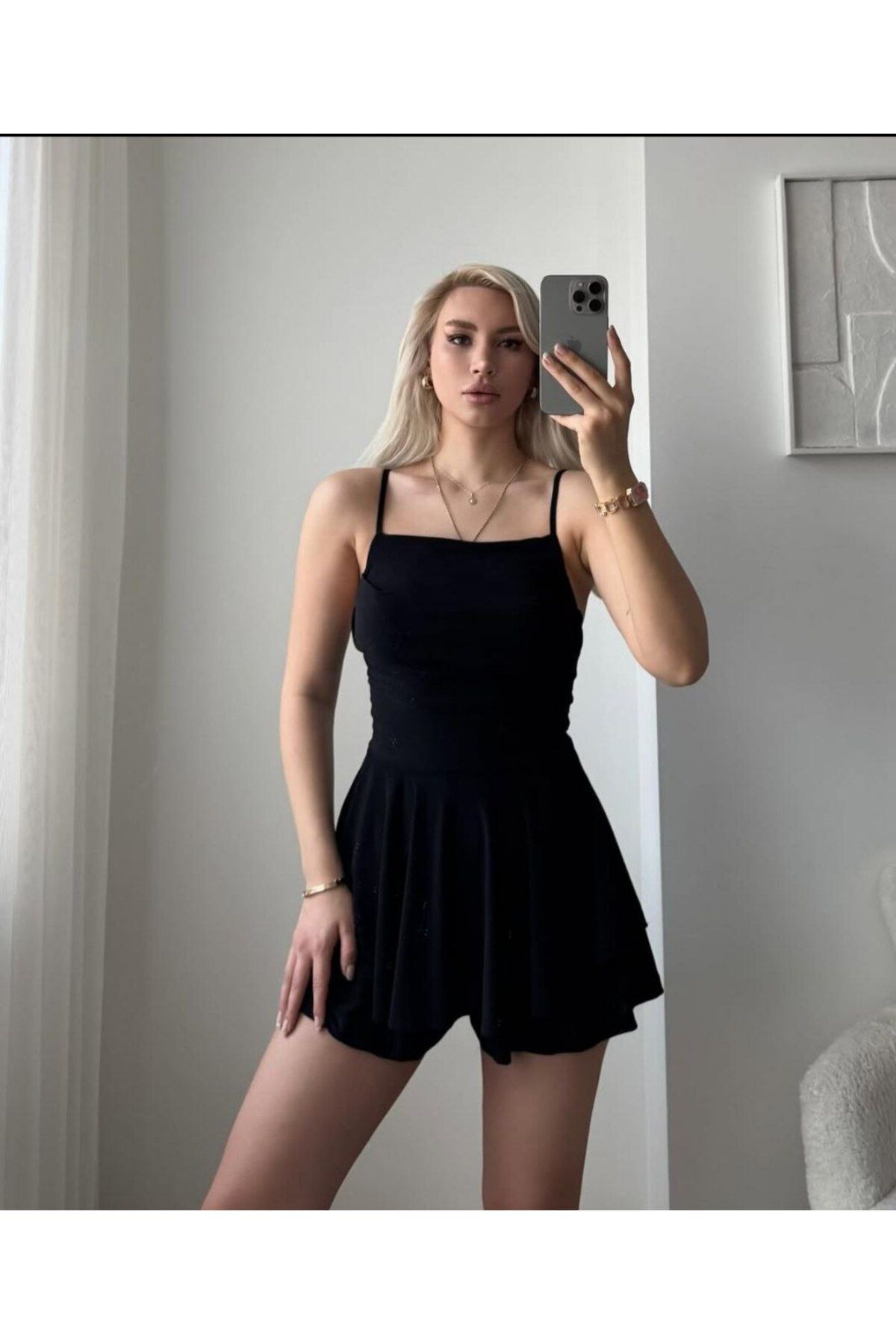MODA İnce askılı şortlu sandy mini elbise