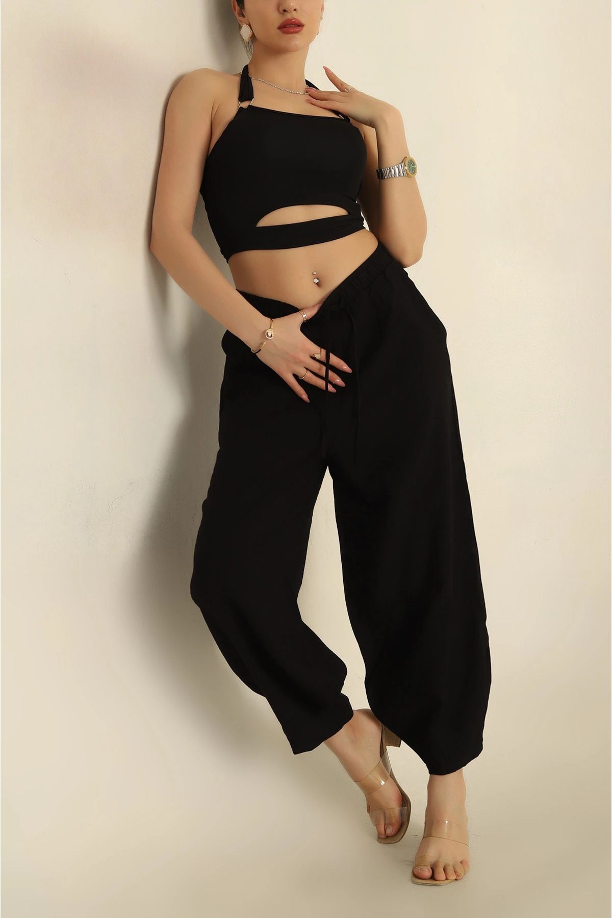 Esma Style Kadın Keten Ayrobin Şalvar Model Pantolon