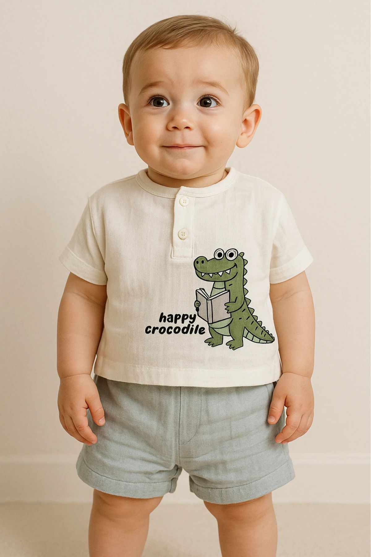 BEBEYOGİ Bebek Takım Dinazor Baskılı Happy Crocodile Detaylı 6-24 Ay