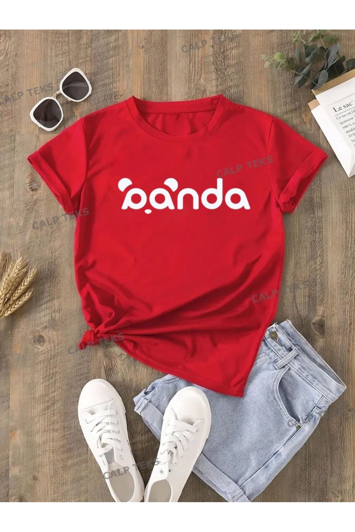 CALP TEKS PANDA YAZI BASKILI OVERSİZE TİŞÖRT