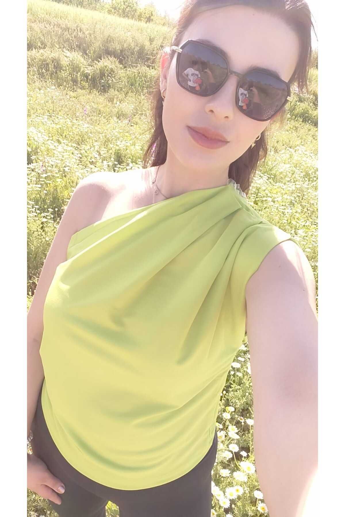 ecenurbutik BLUZ Likralı Drapeli Tek Omuz tasarım Bluz (Detaylar Açıklamada )
