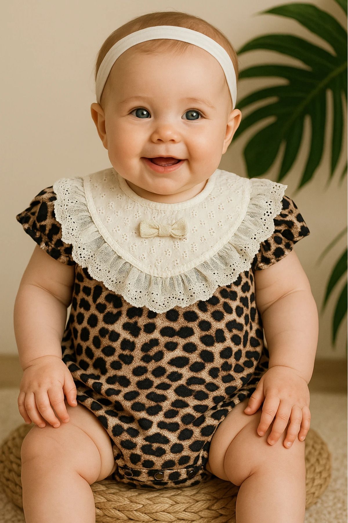 BEBEYOGİ Bebek Romper Leopar Güpür Detaylı 9-24 Ay