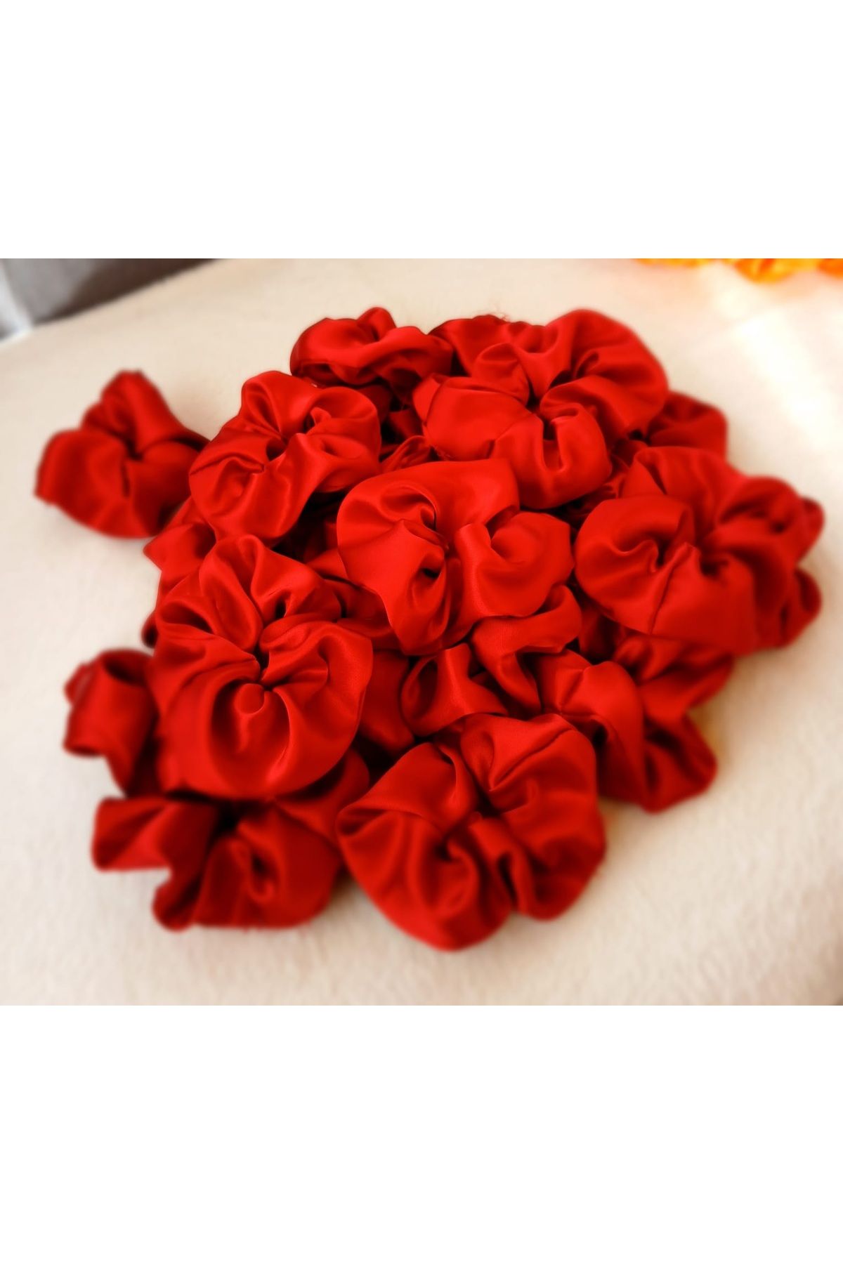 Cebera MG 10'lu Saten Kırmızı Kına Tokası Hediyelik Lastikli Simit Toka Scrunchie Set