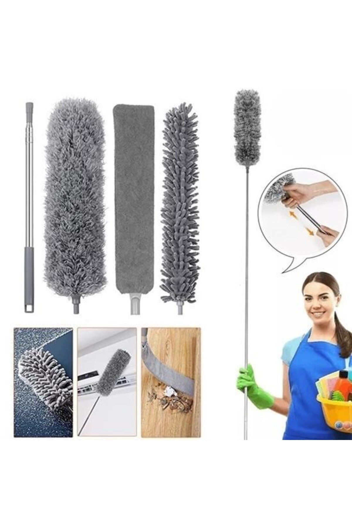 Emperium BUFFER® Teleskopik 3'lü Mop Toz Alma Püskülü Çok Fonksiyonlu Temizlik Seti