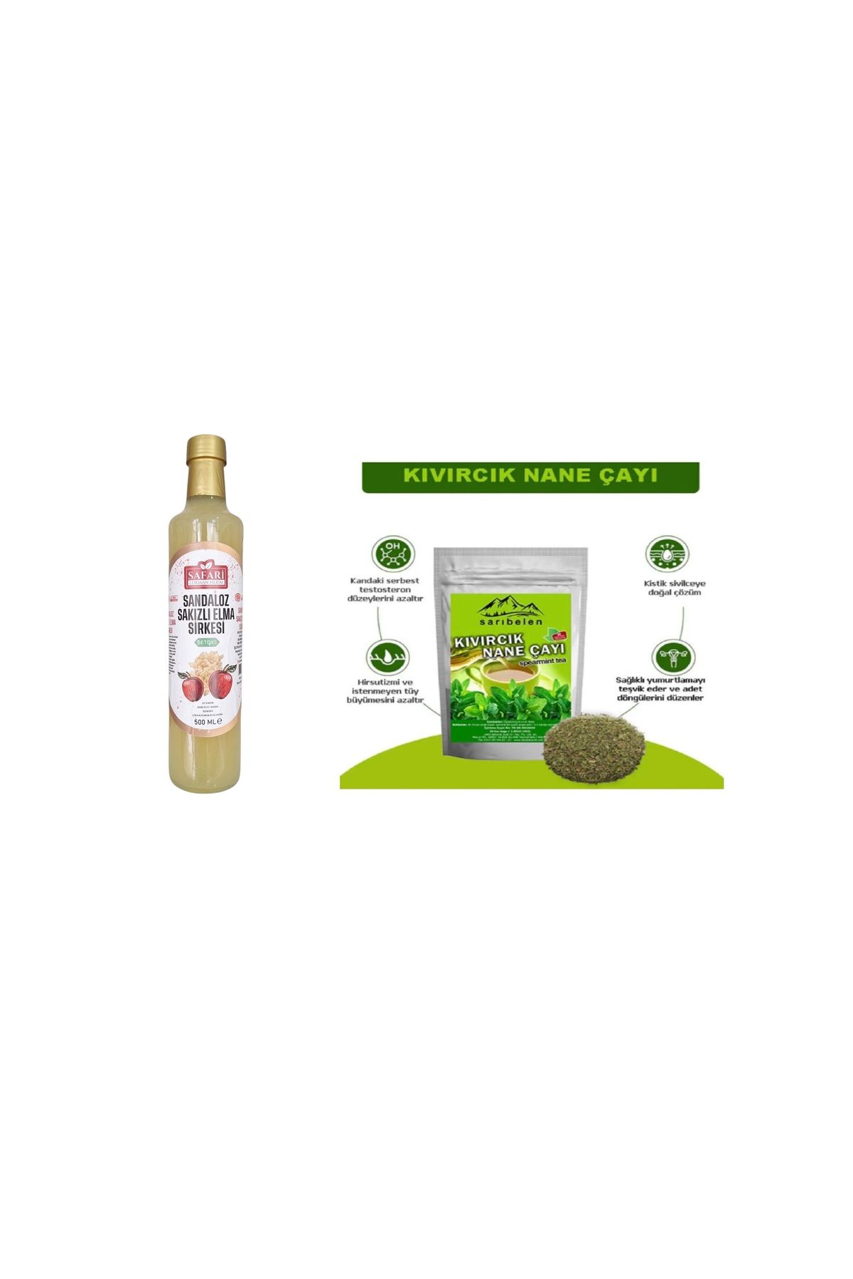 Safari Sandaloz sakızlı elma sirkesi 500 ml & Kıvırcık Nane çayı 30 süzen poşet ikili avantajlı set