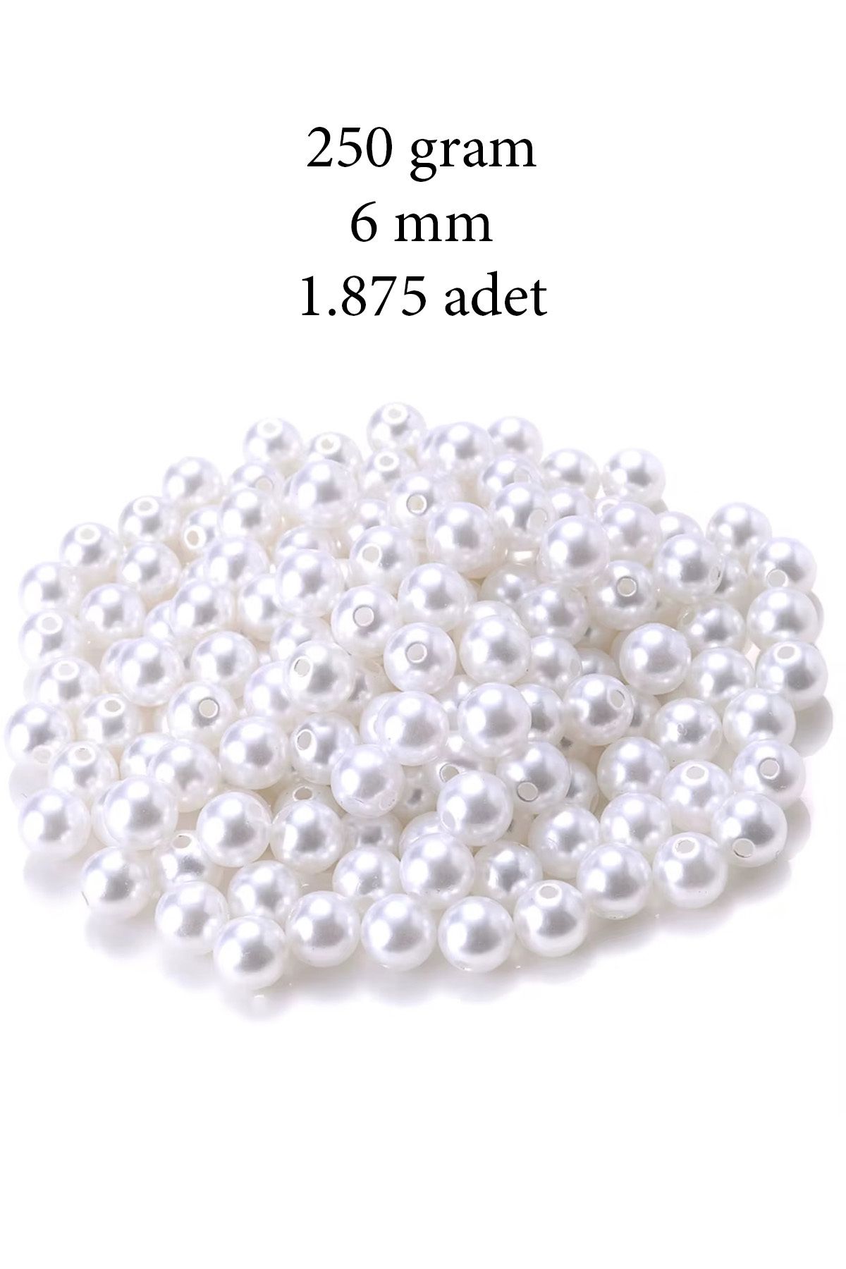 Royaleks 250 gram 6mm Beyaz Renk Plastik İnci Boncuk Çanta ve Takı Yapım Boncuğu (~1.875 adet)