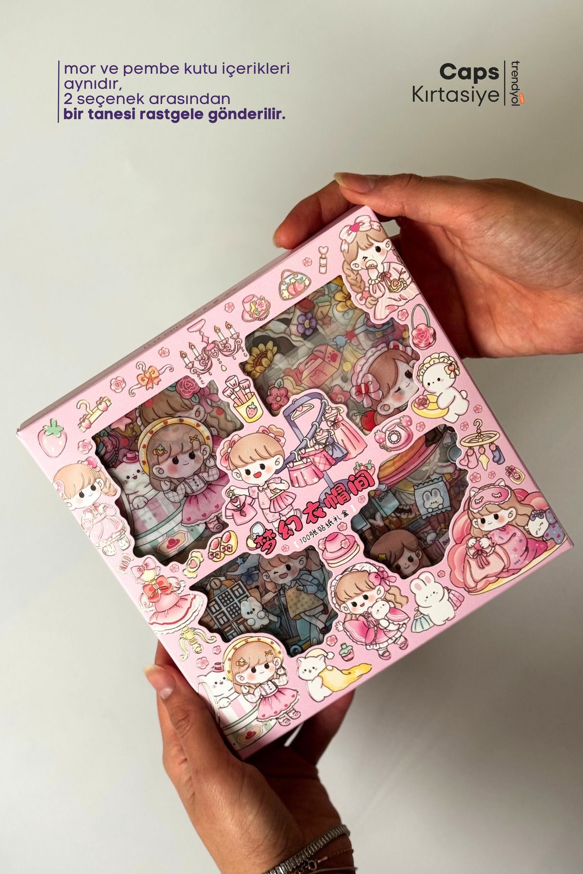 caps office 719 Adet Kawaii Kız Figürlü Şeffaf Çıkartma Seti – 100 Sayfa – Kalem Laptop Defter Suluk Çıkartma