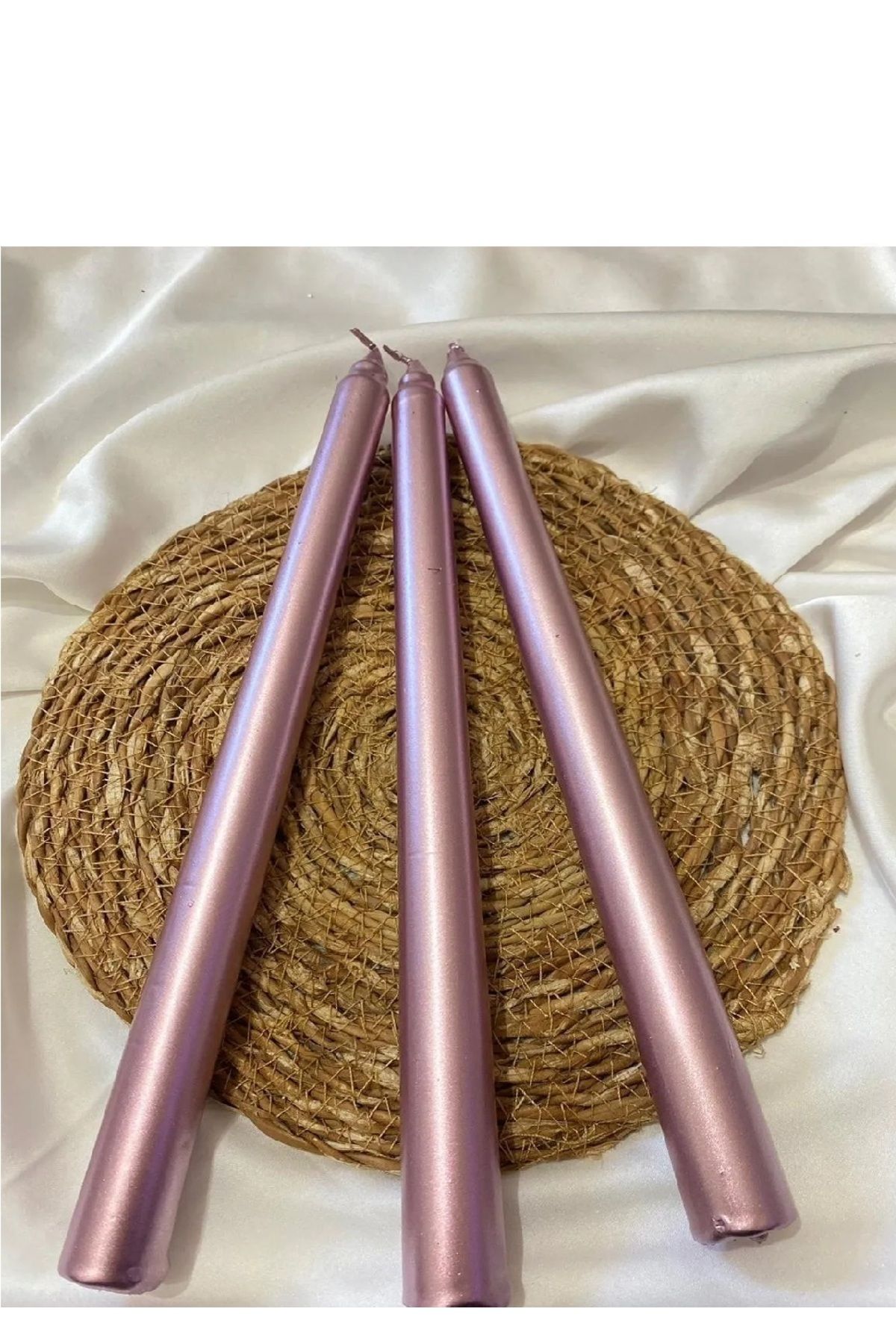 camas candle 3 Lü Rose Gold Metalik Şamdan Mumu