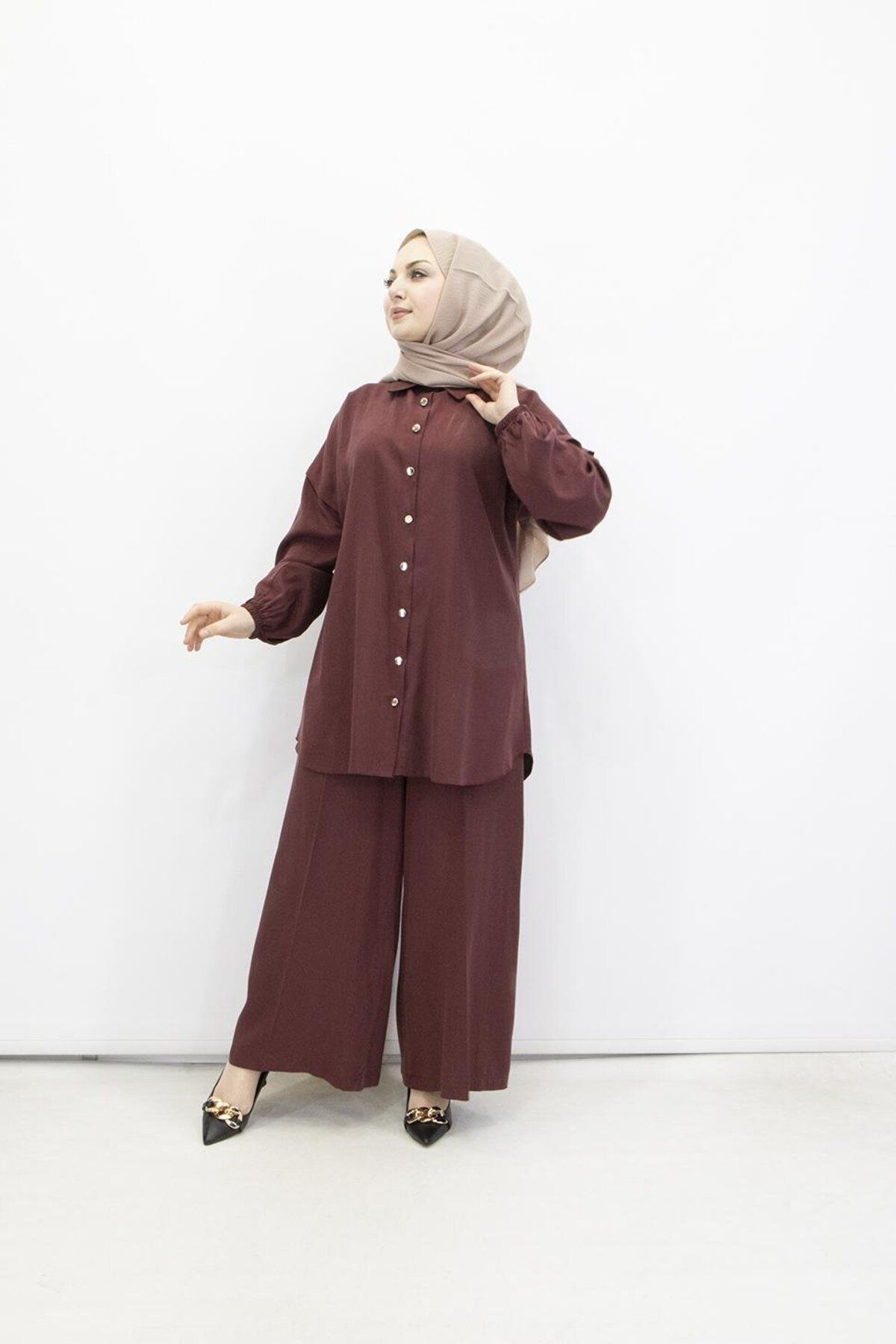 feray kaya 0346 Feray Kaya 0346 Düğmeli Tunik Takım