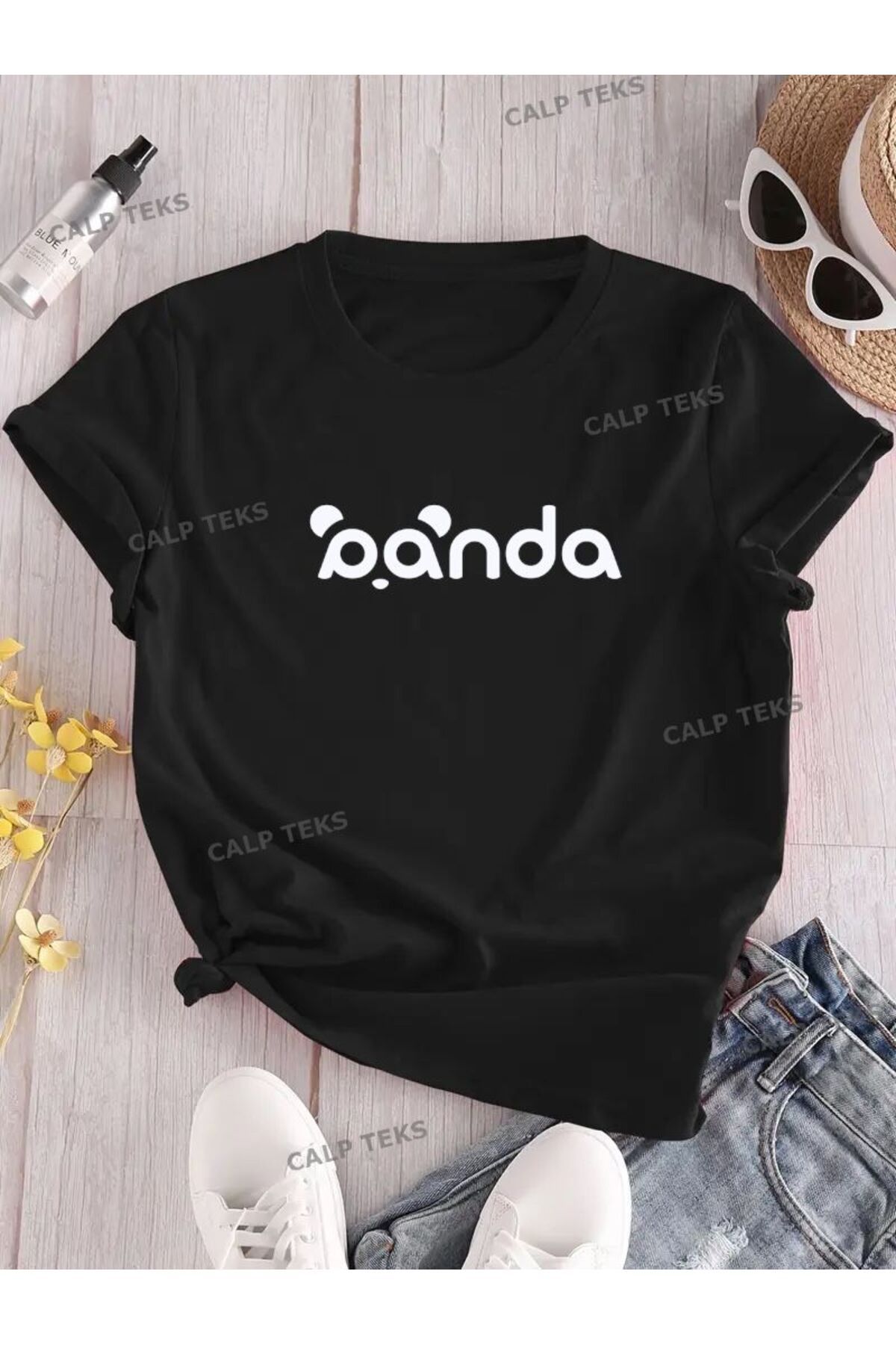 CALP TEKS PANDA YAZI BASKILI OVERSİZE TİŞÖRT