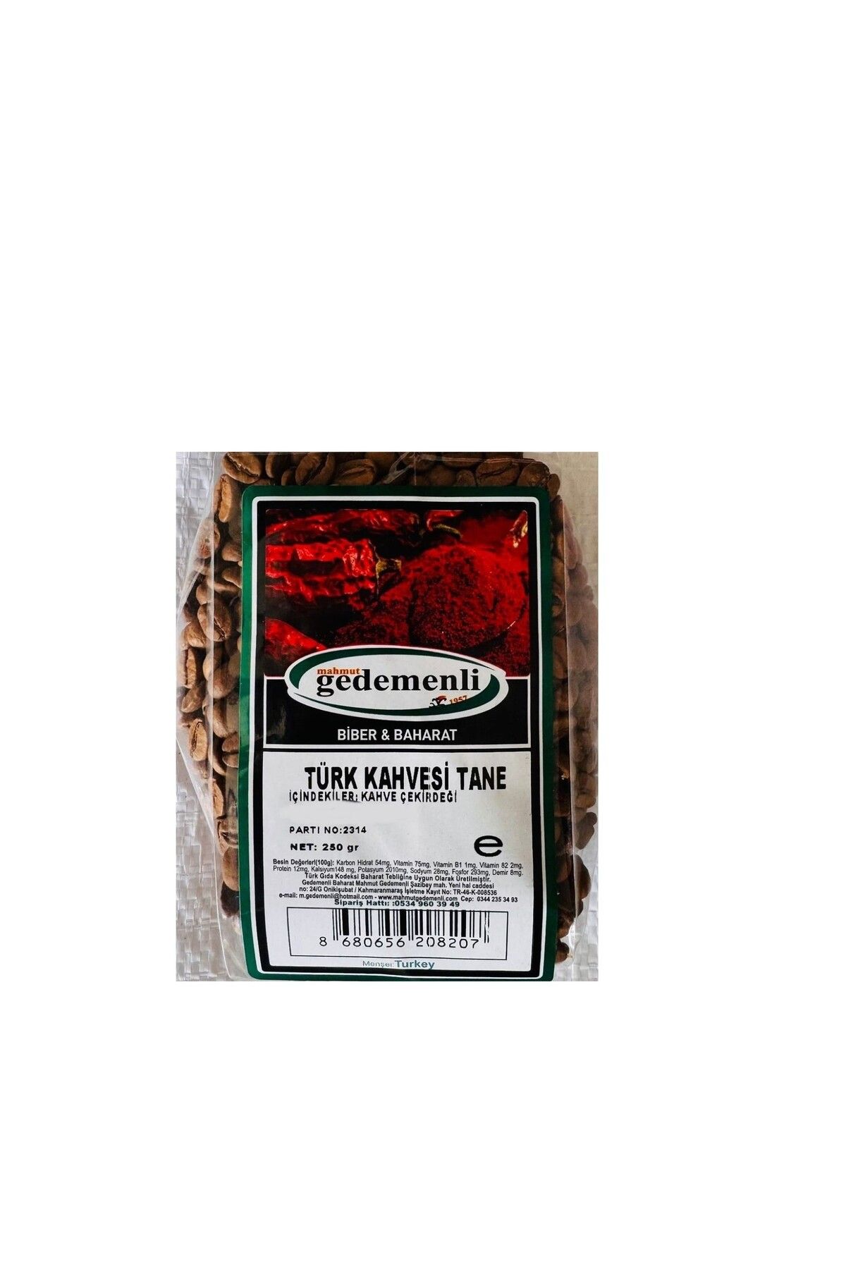 GEDEMENLİ TÜRK KAHVESİ TANE 250 GR