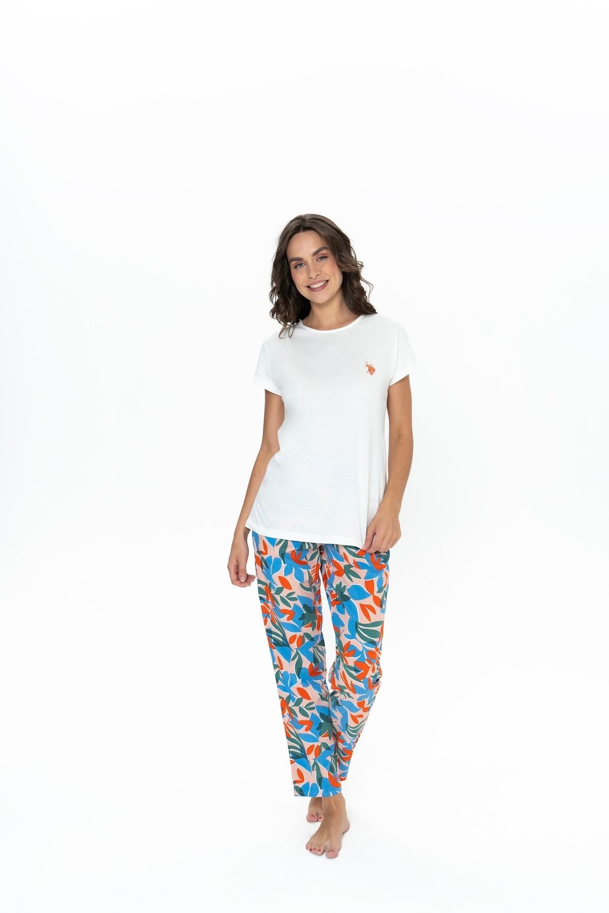 U.S. Polo Assn. U.S. Polo Assn. Kadın Ekru Renkli Bisiklet Yaka Pijama Takımı - BNLLY20N09X7H