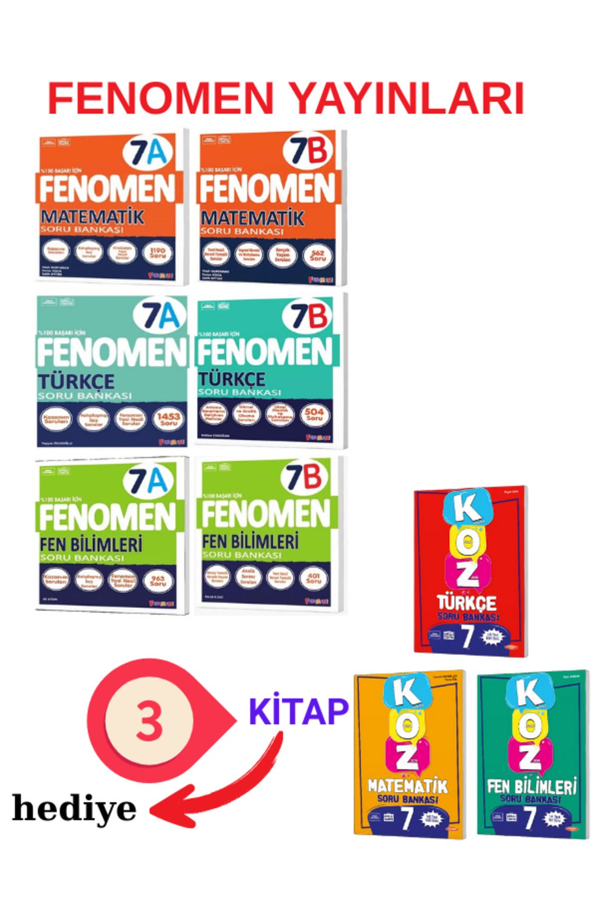 Fenomen Yayıncılık 2025 7. Sınıf Matematik Türkçe Fen A-B Serisi Soru Seti 6 Kitap(3 KİTAP HEDİYE)