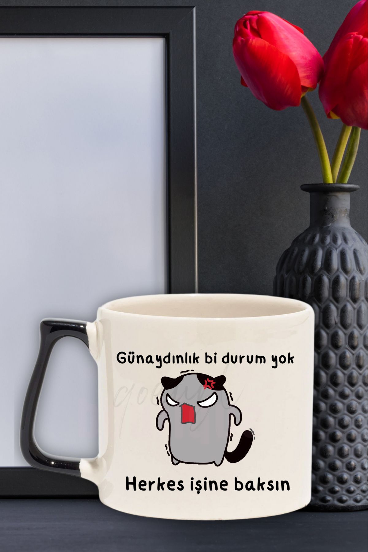 qoeuyl boutique Günaydınlık Bi Durum Yok Herkes İşine Baksın Baskılı Eğlenceli Renkli Kulplu Modern Seramik Kupa