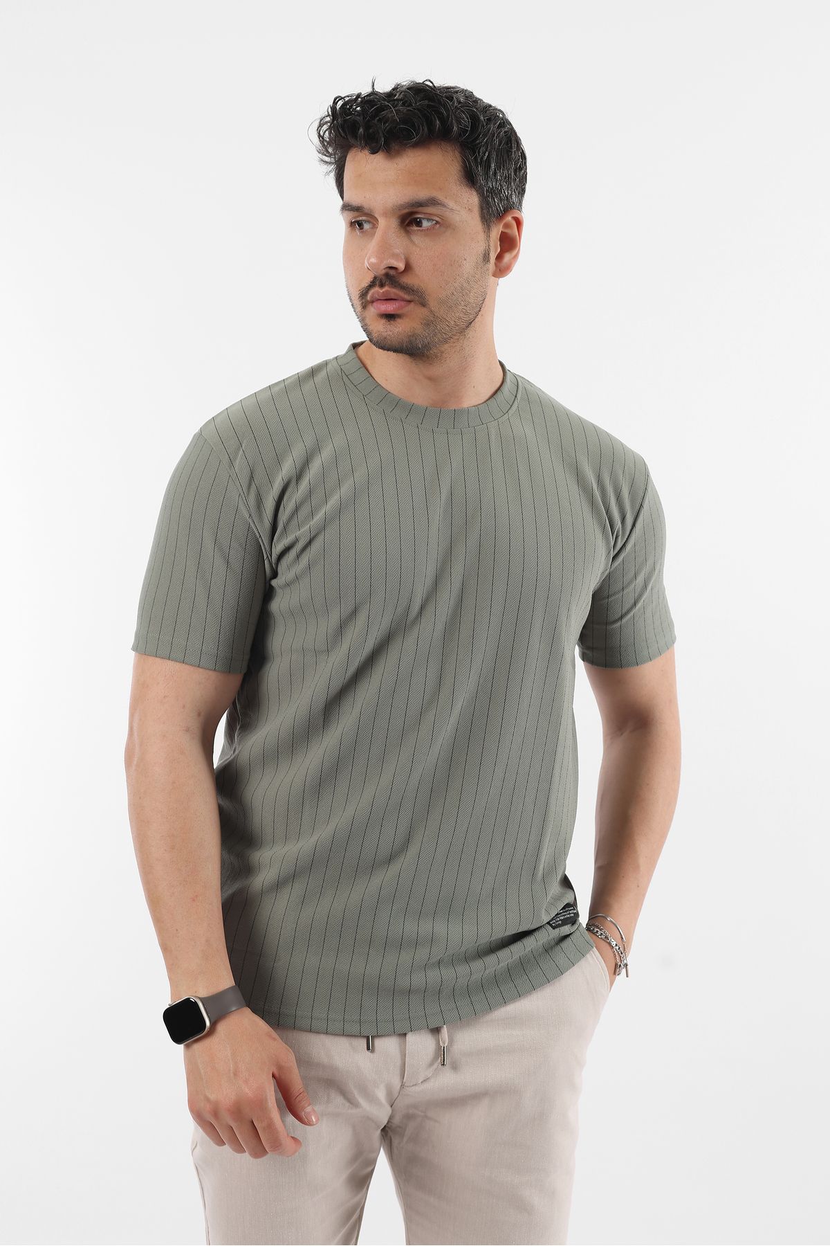 Rodrigo Erkek Bisiklet Yaka Çizgili Slim Fit T-shirt Tişört