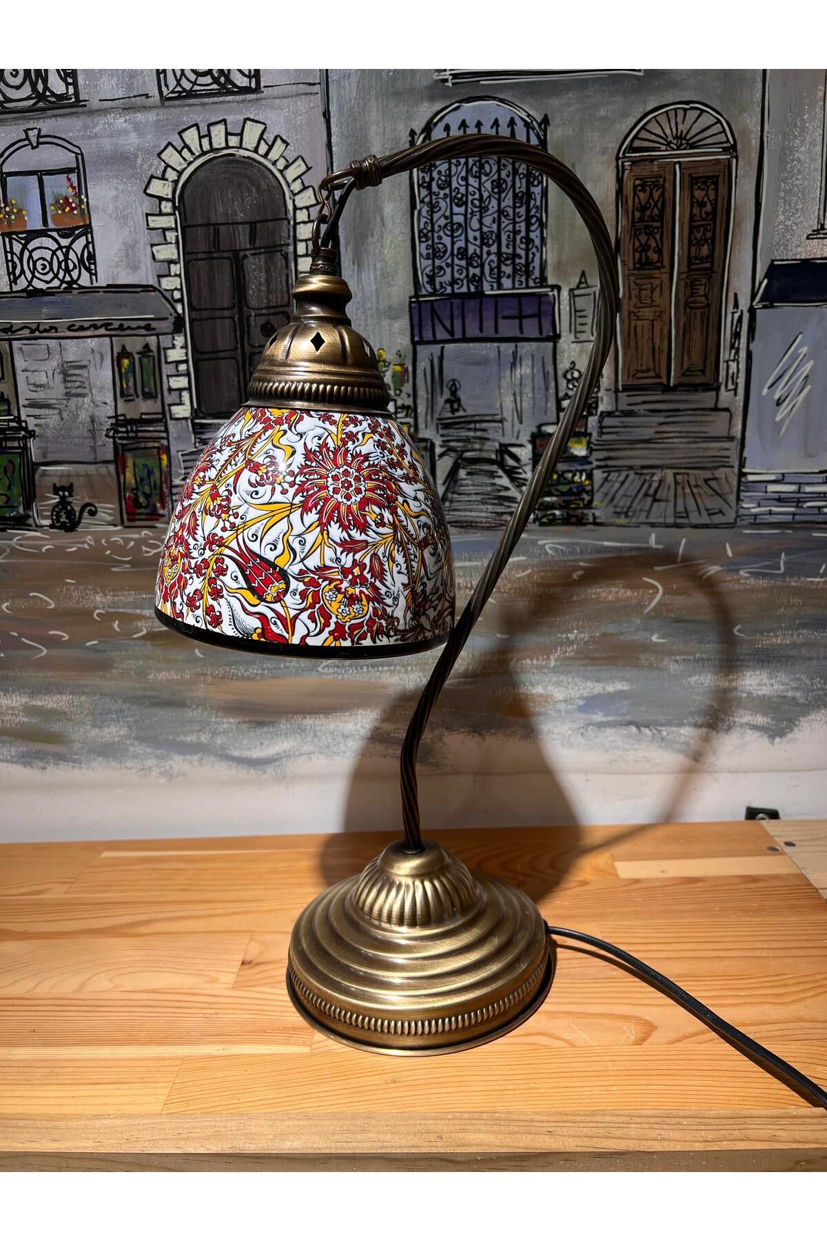 MeMy Design Seramik Tezhip/Samur Başlıklı Masa Lambası
