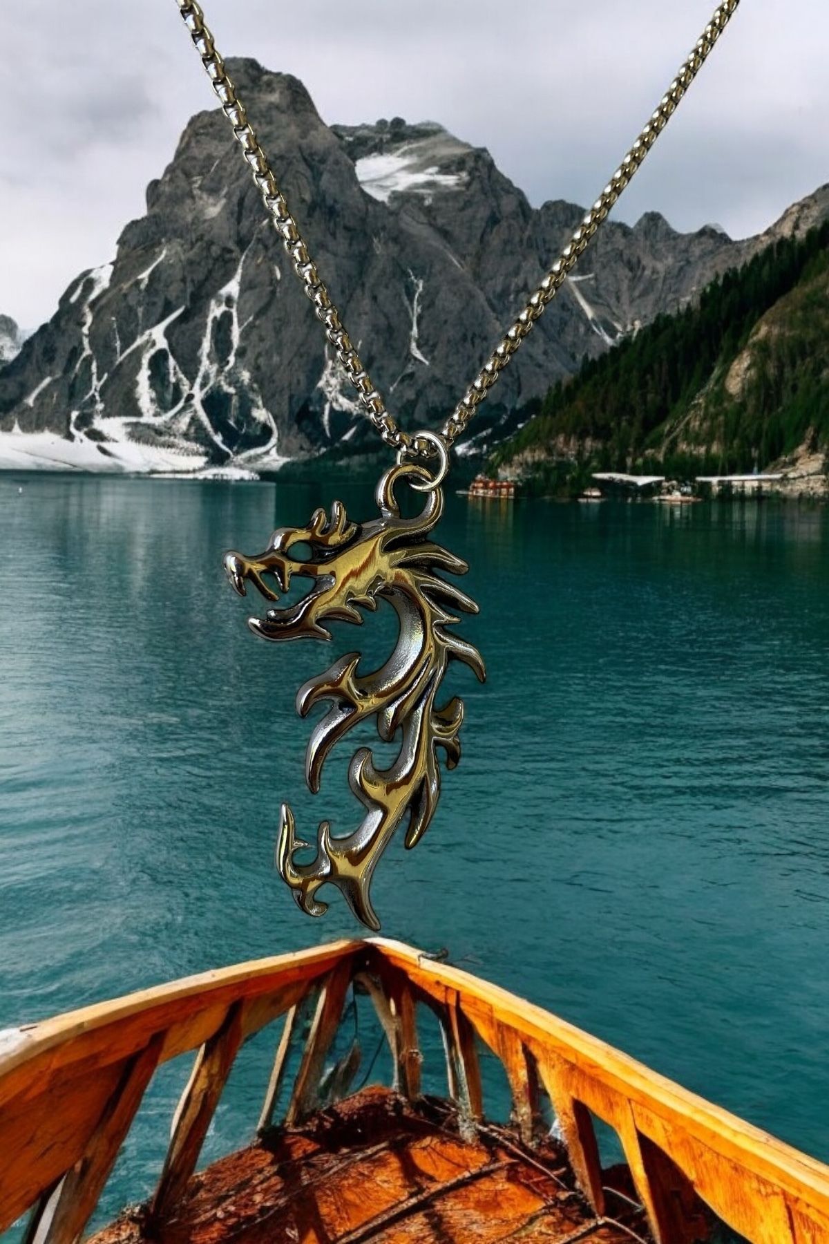 Silver Bazaar Paslanmaz Çelik Viking Ejderha kolye