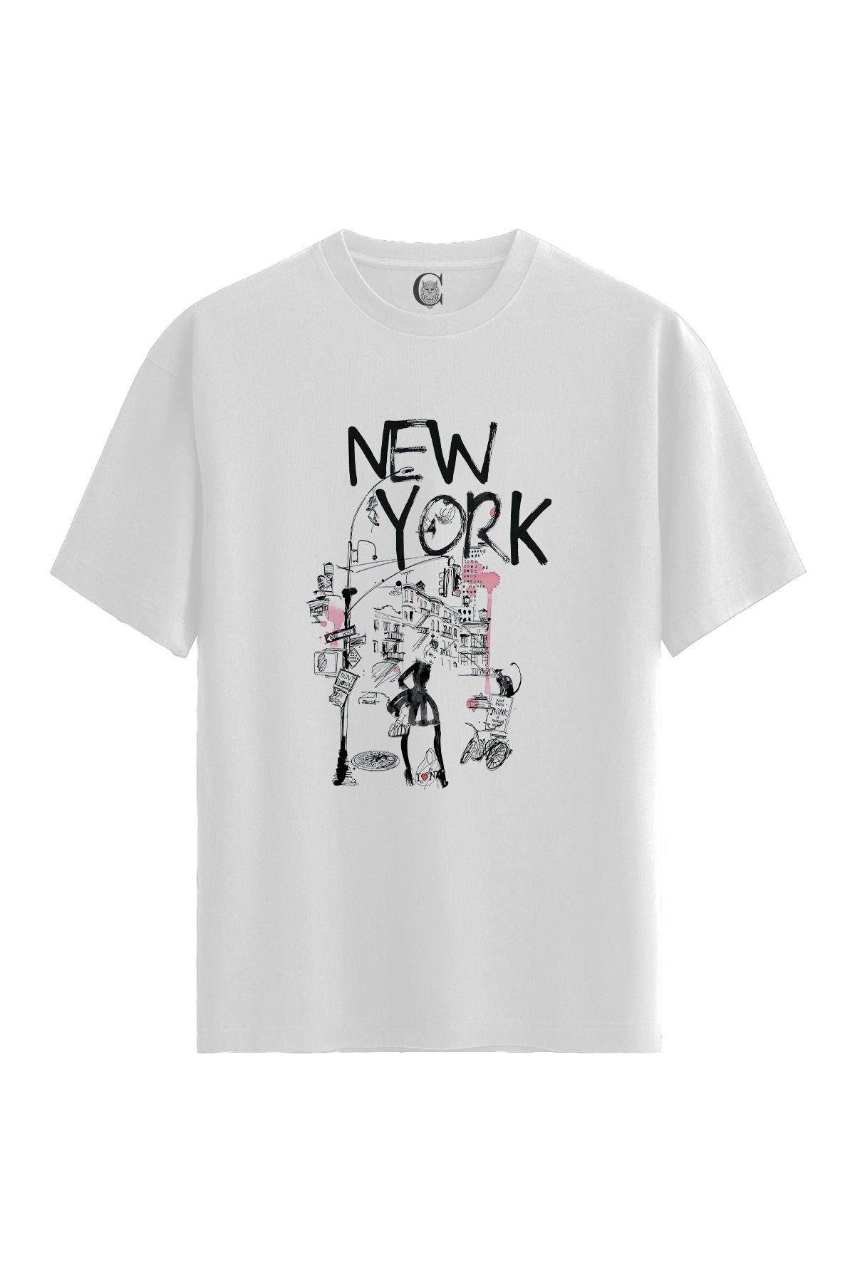 Color Luxe City Muse NY - %100 Pamuklu Kadın Beyaz Tişört - Premium Quality