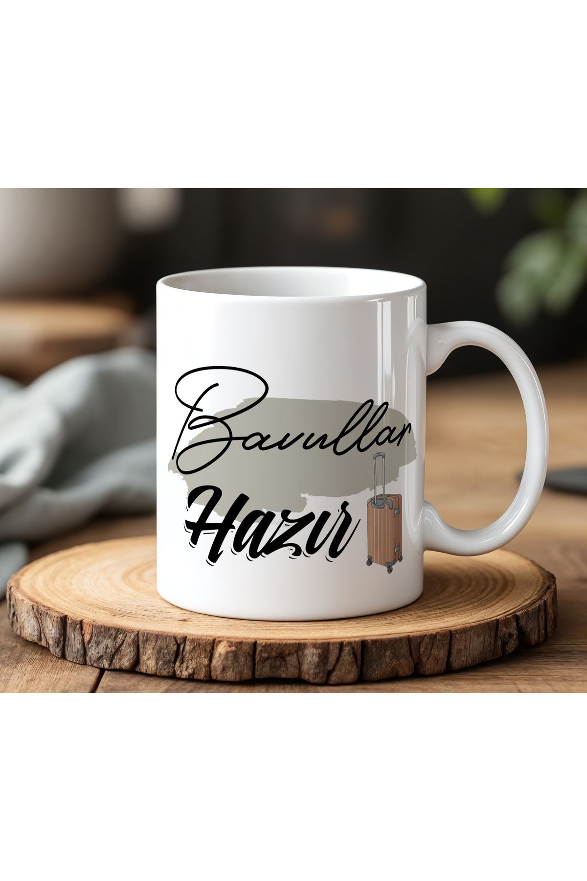BB TRADE Bavullar Hazır Tasarımlı Beyaz Seramik Baskılı Kupa Bardak 330ml
