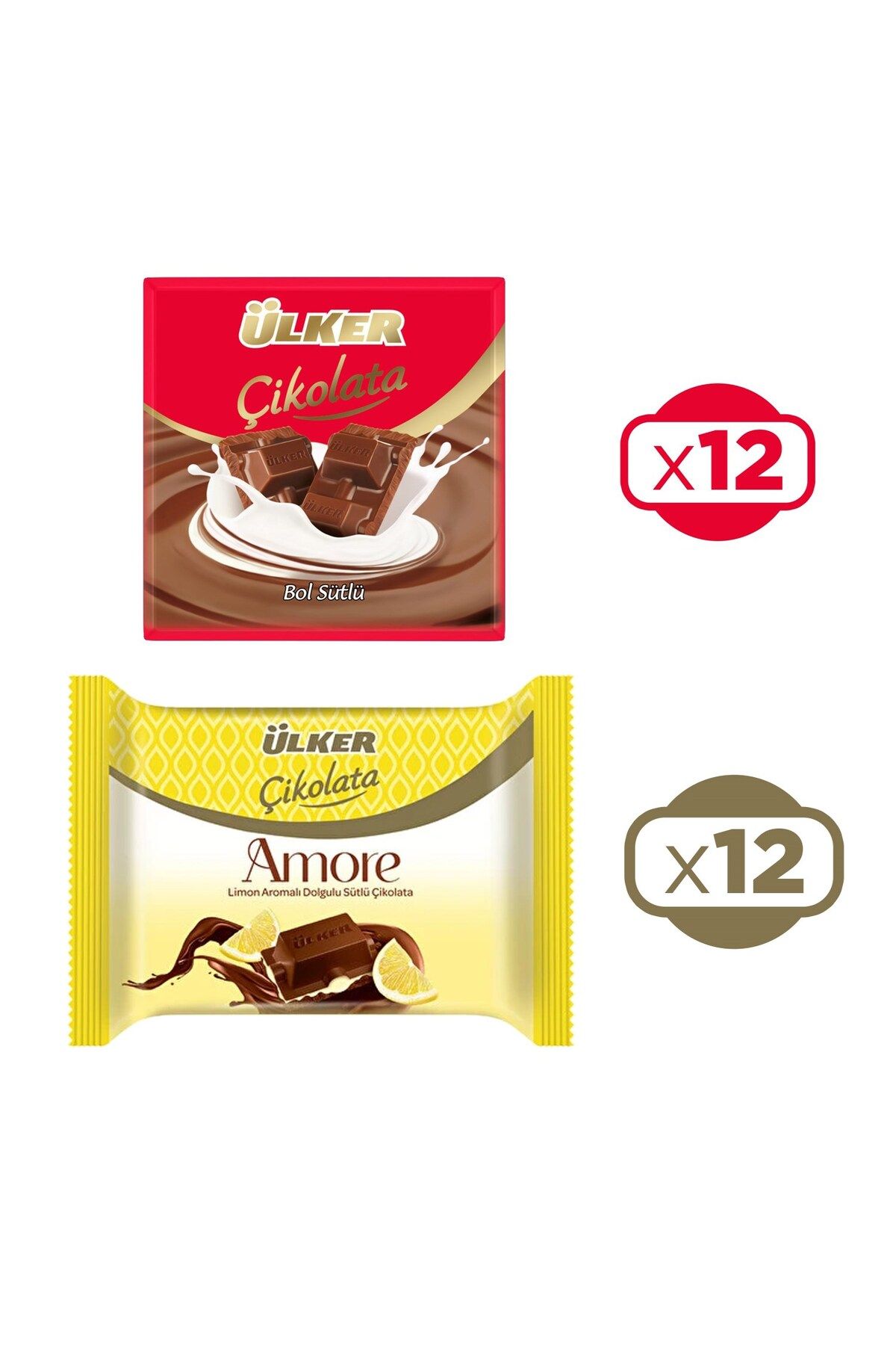 Ülker Sütlü Kare 60 gr 12 Ad. + Amore Limonlu Sütlü 54 gr 12 Ad.