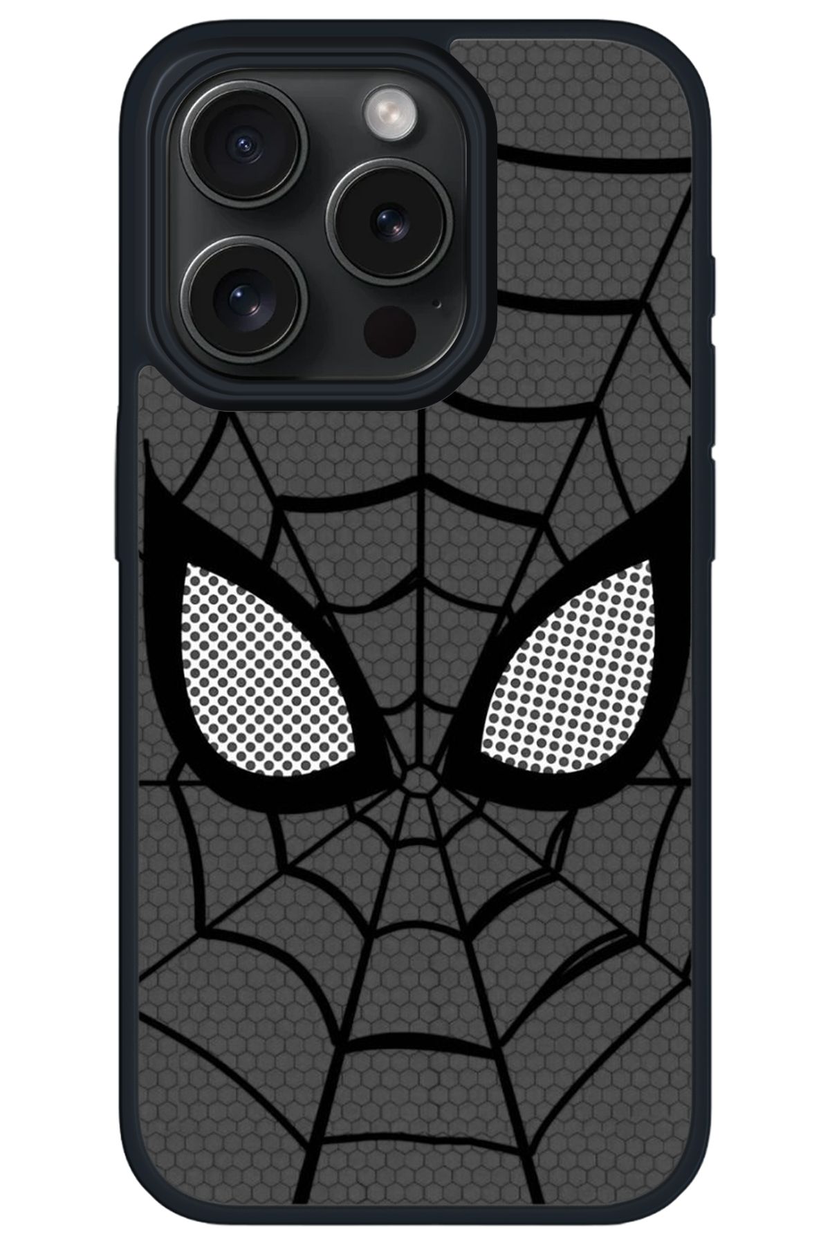 WANNA PROTECT iPhone 14 Pro Max Siyah Siyah Spider Desenli Kamera Çıkıntılı İmpact Telefon Kılıfı